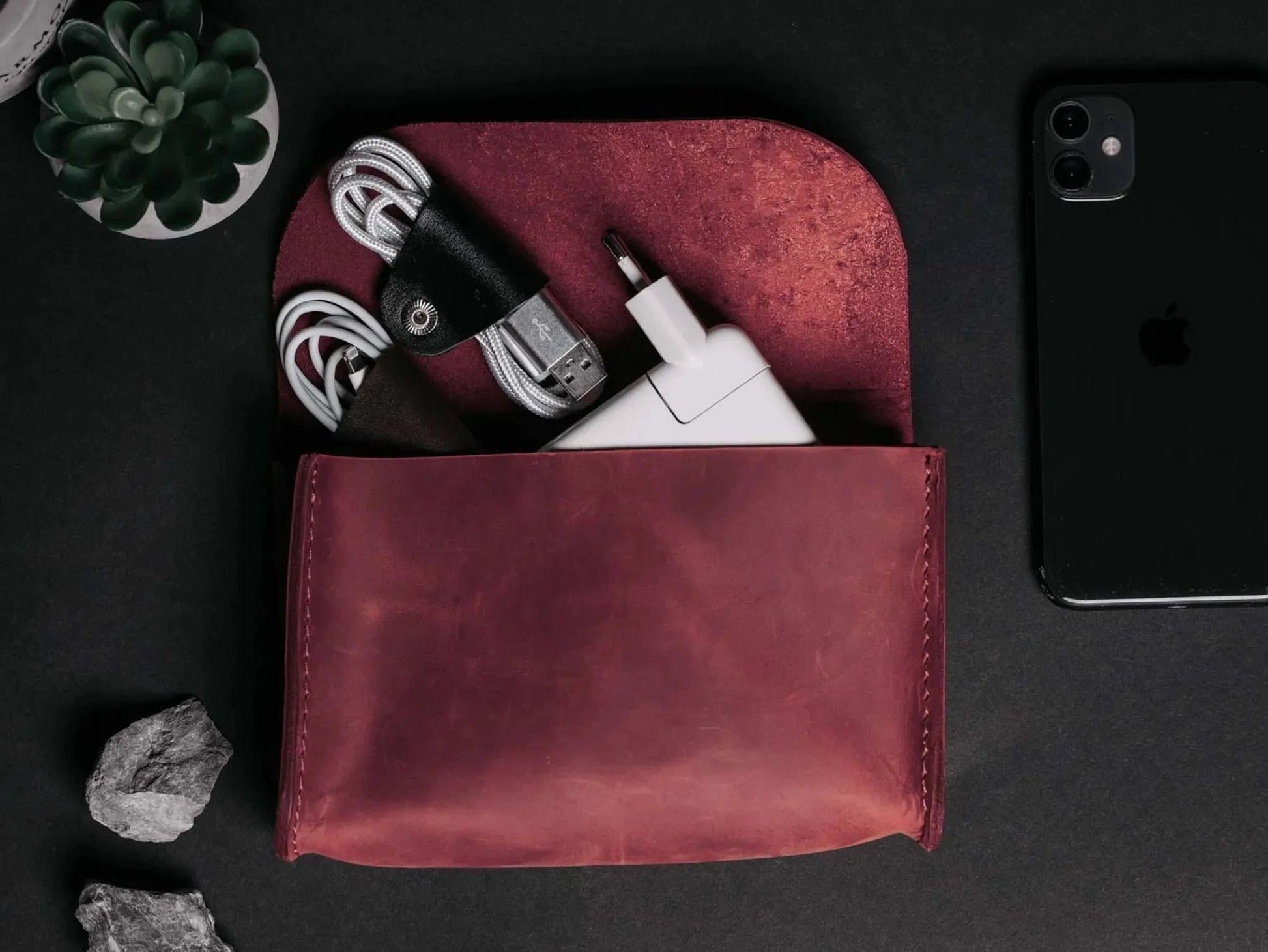 Distressed Leather Pouch for Cables & Tech | Saver