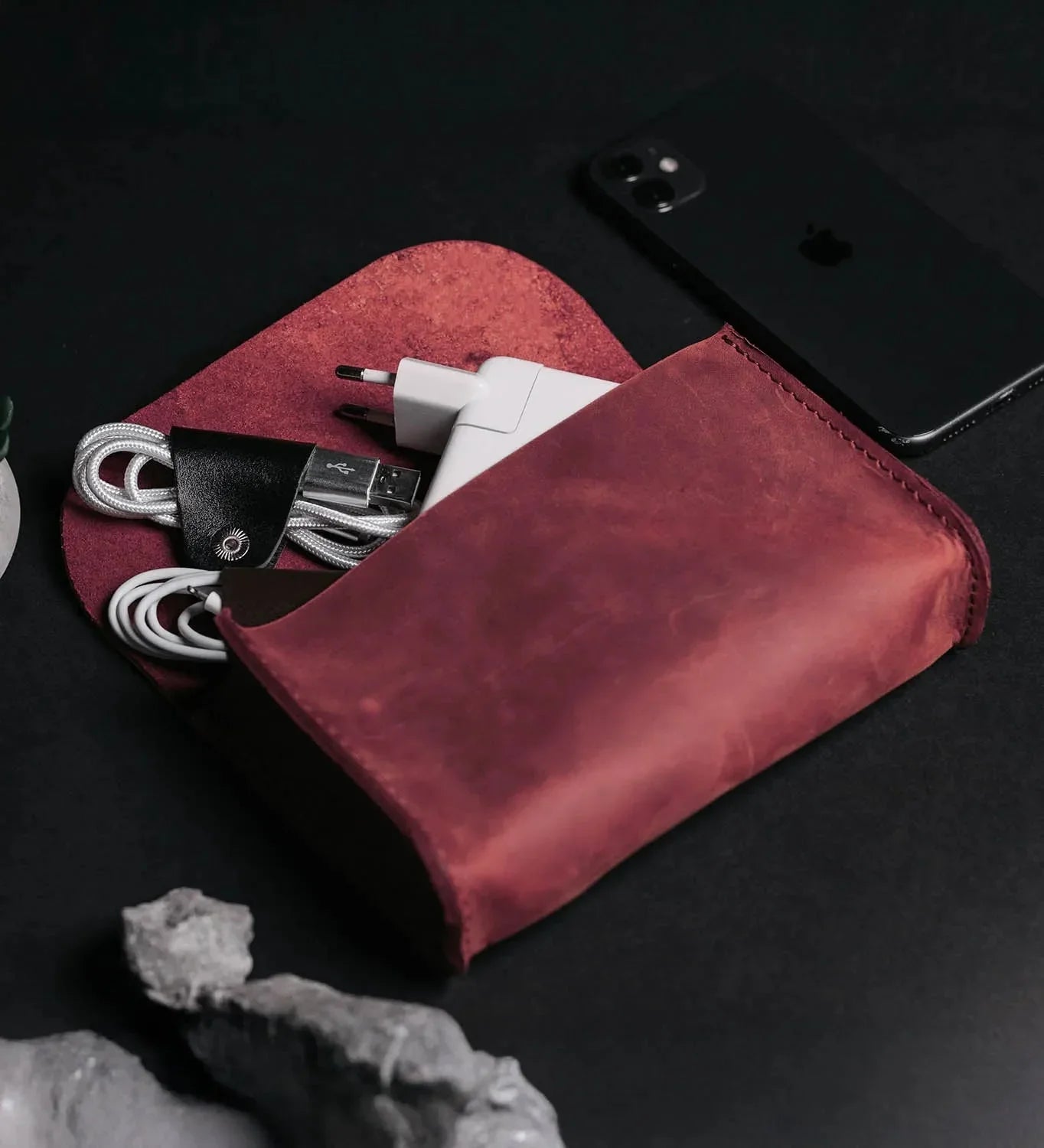 Distressed Leather Pouch for Cables & Tech | Saver