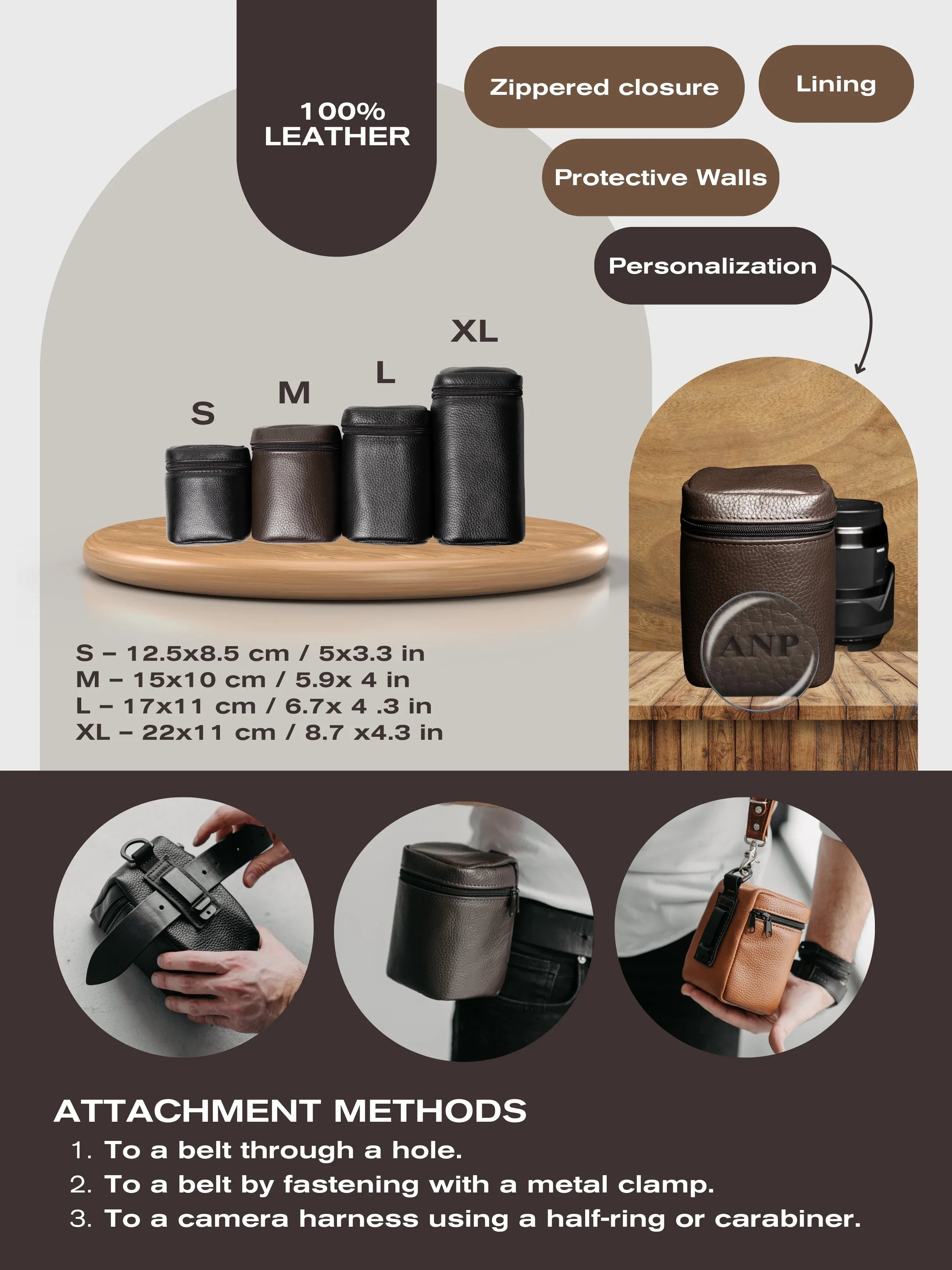 Photographer's Set – Matte Waxed Leather Camera Harness + Lens Pouch