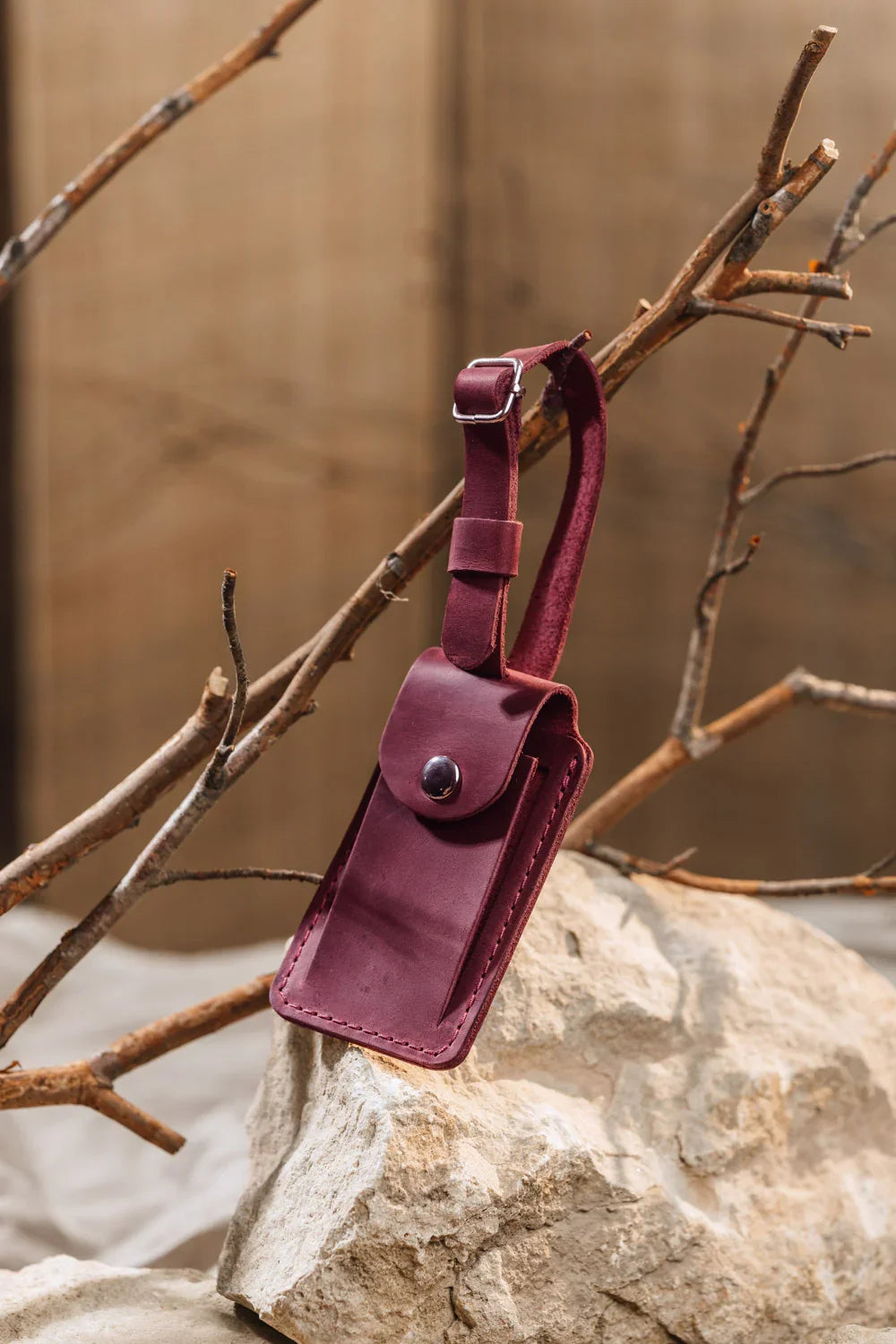 Matte Leather Luggage Tag with Pocket Travel Accessory