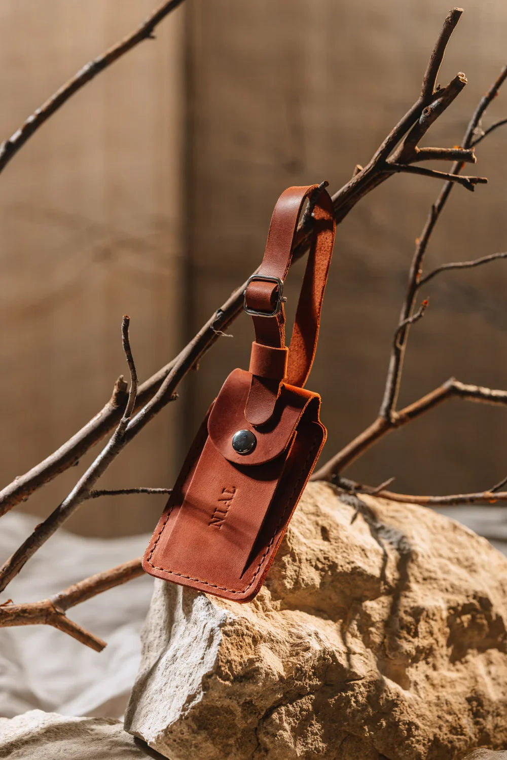 Matte Leather Luggage Tag with Pocket Travel Accessory