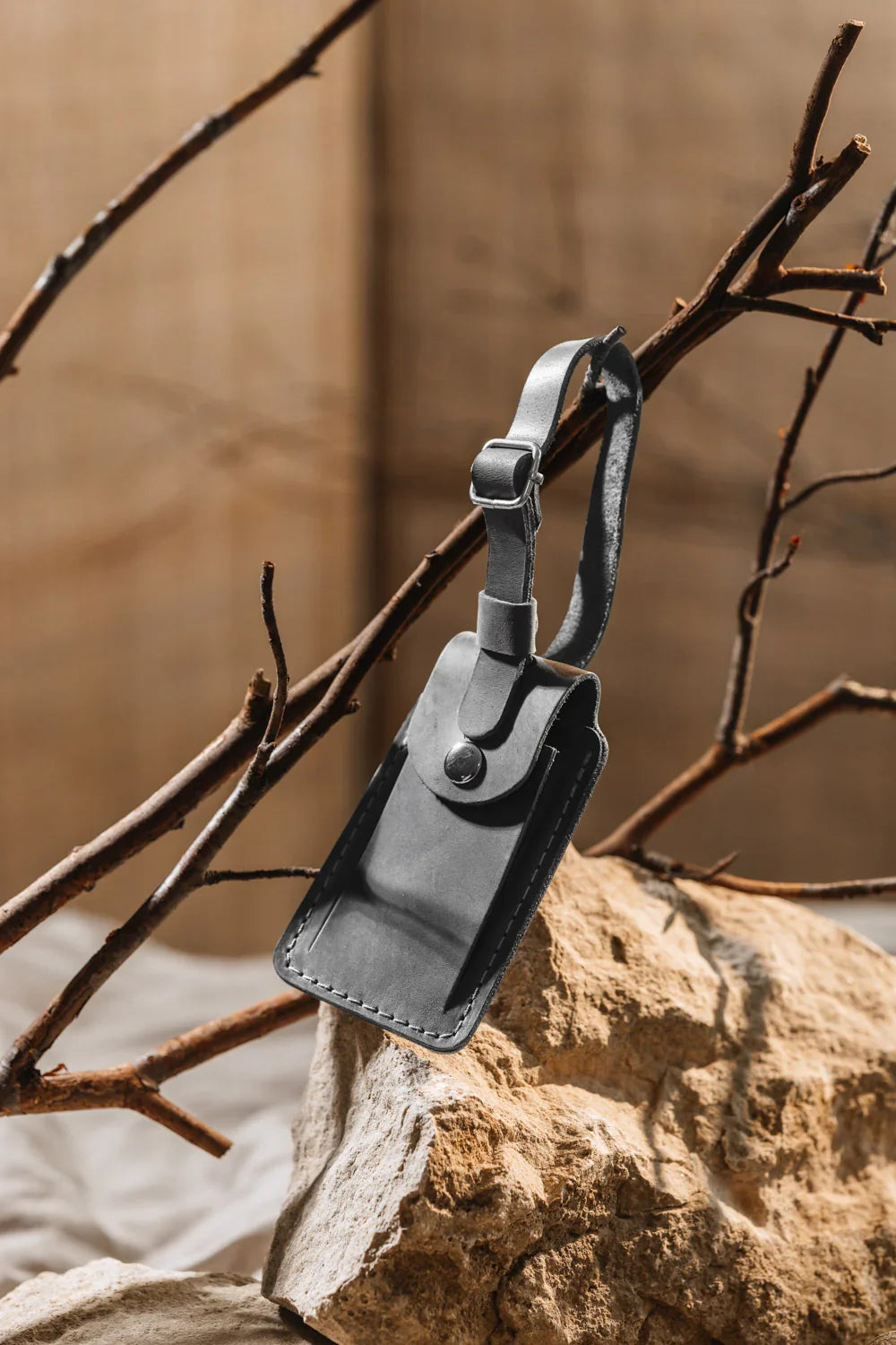 Matte Leather Luggage Tag with Pocket Travel Accessory