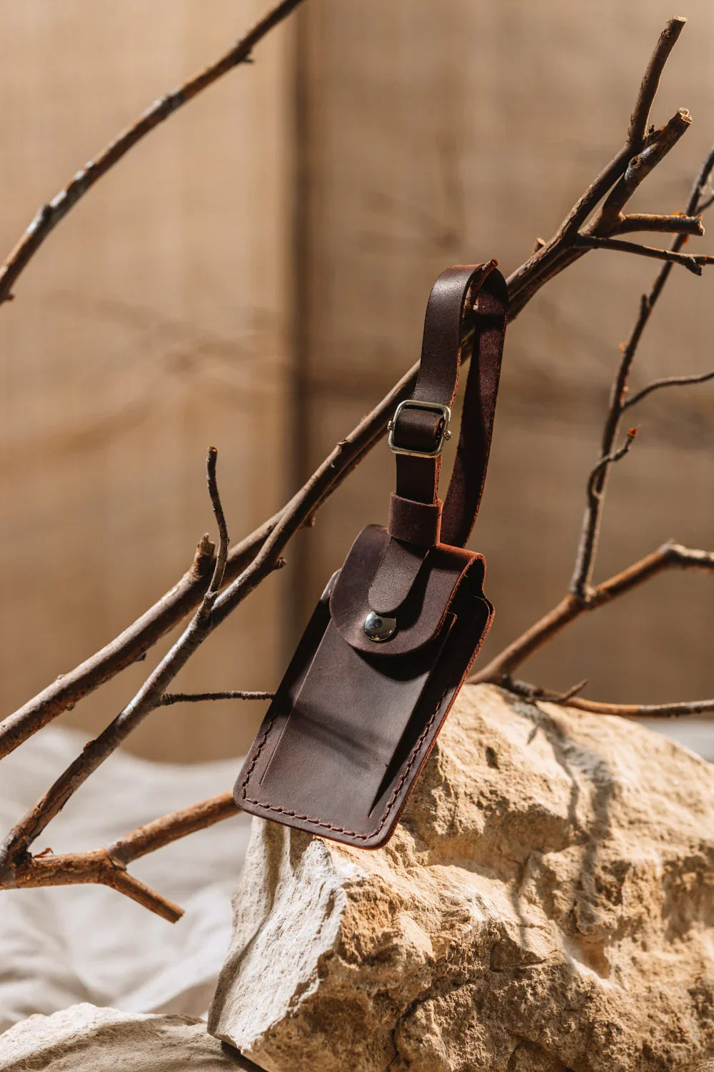 Matte Leather Luggage Tag with Pocket Travel Accessory