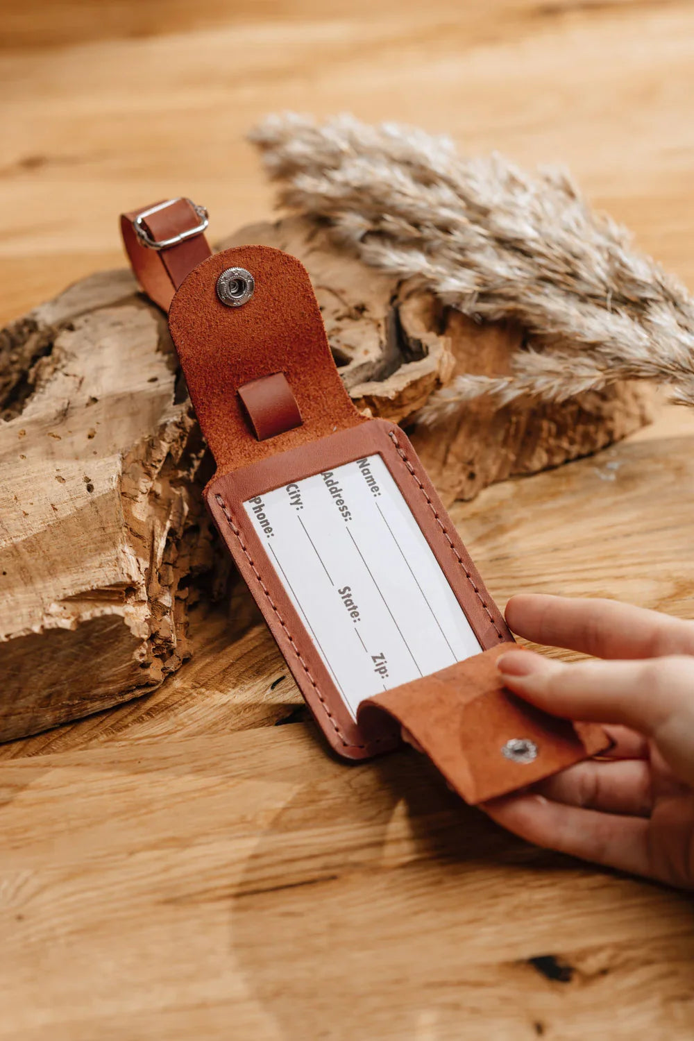 Matte Leather Luggage Tag with Pocket Travel Accessory