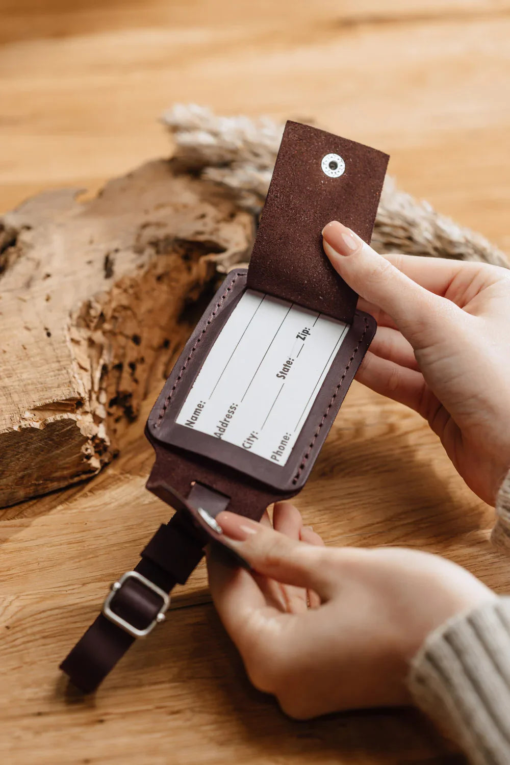 Matte Leather Luggage Tag with Pocket Travel Accessory
