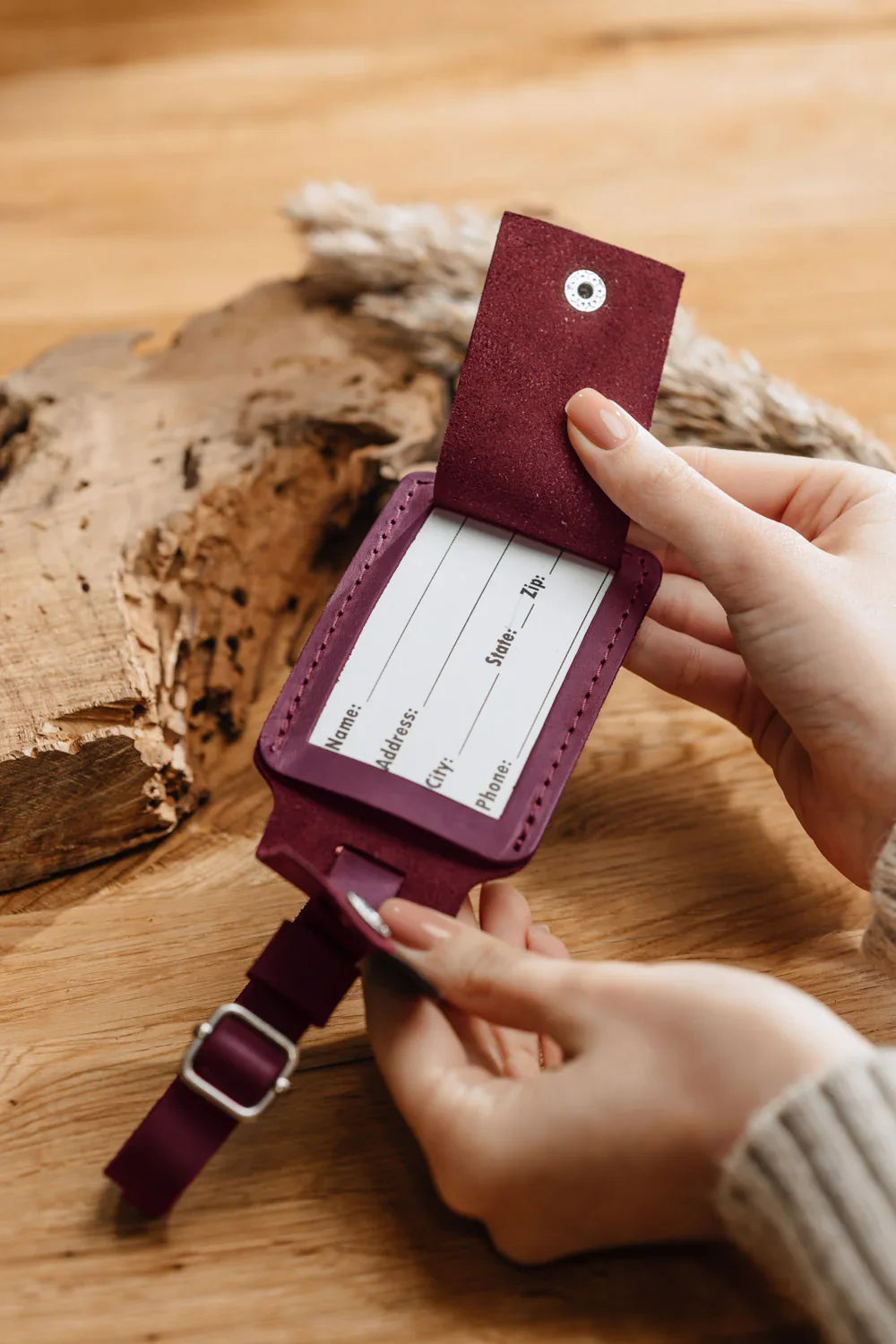 Matte Leather Luggage Tag with Pocket Travel Accessory