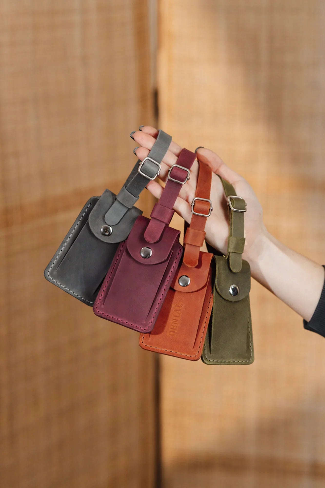 Matte Leather Luggage Tag with Pocket Travel Accessory