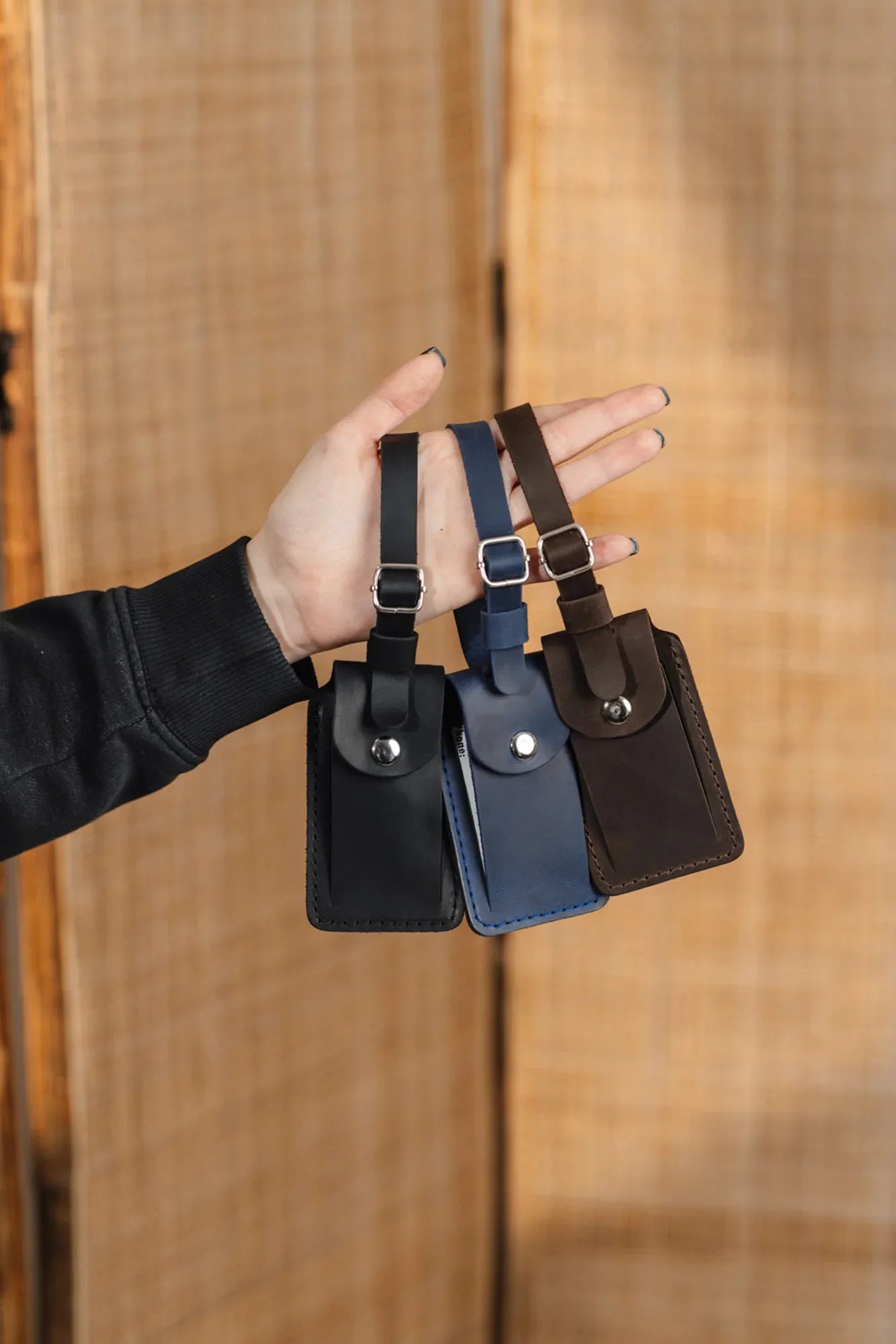 Matte Leather Luggage Tag with Pocket Travel Accessory