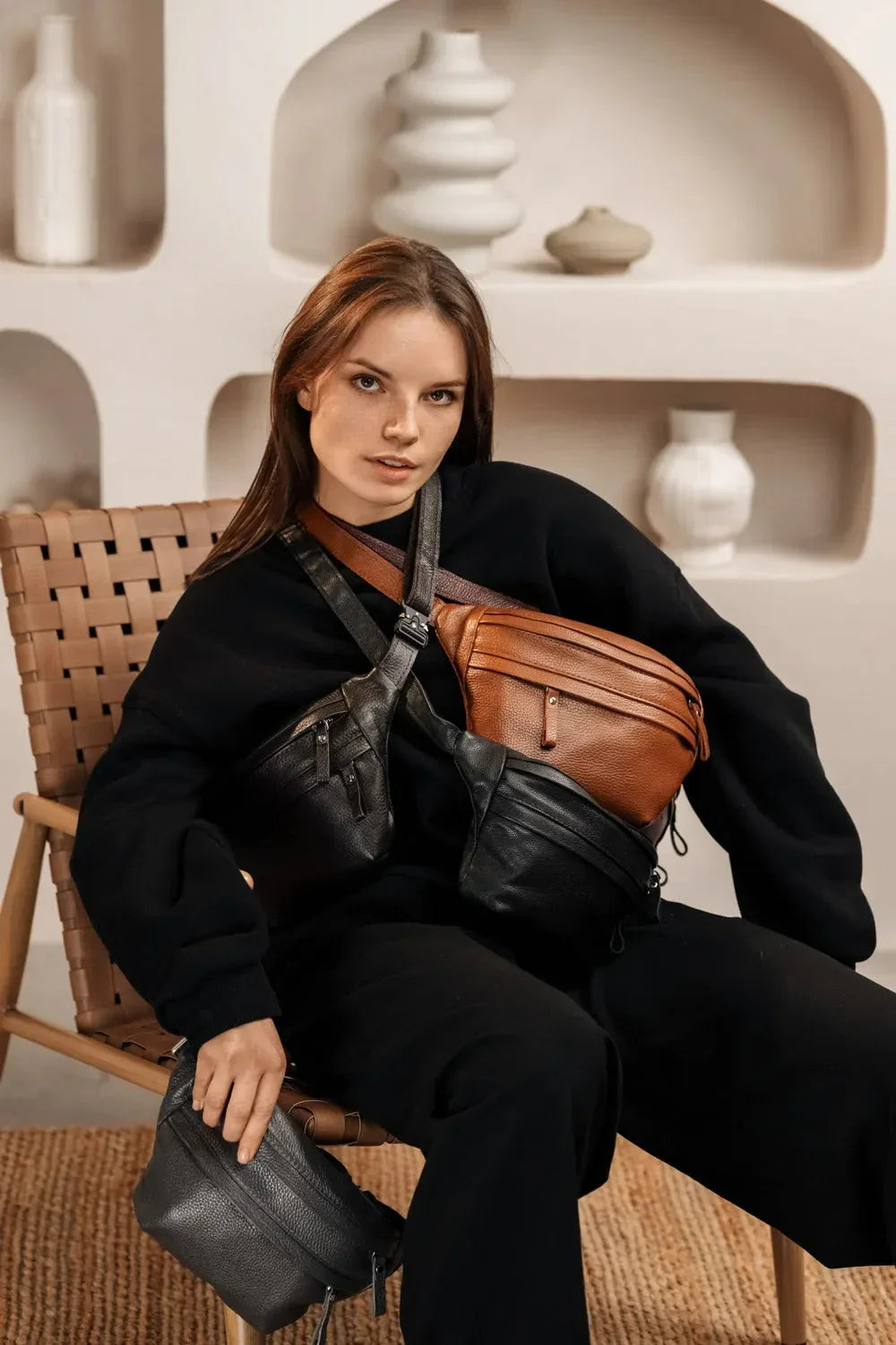 Grainy Leather Waist Bag with Zipper | B-Bag