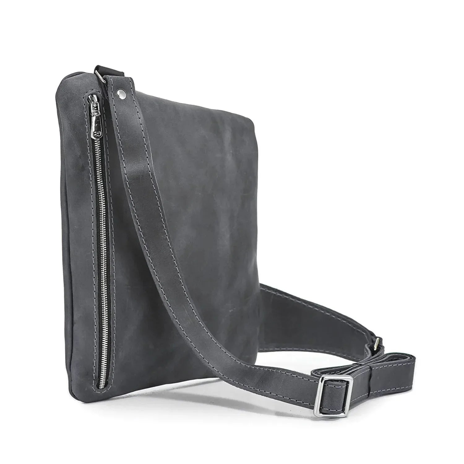 Men’s Sling Bag in Waxed Matte Leather | Hidden Back Pocket