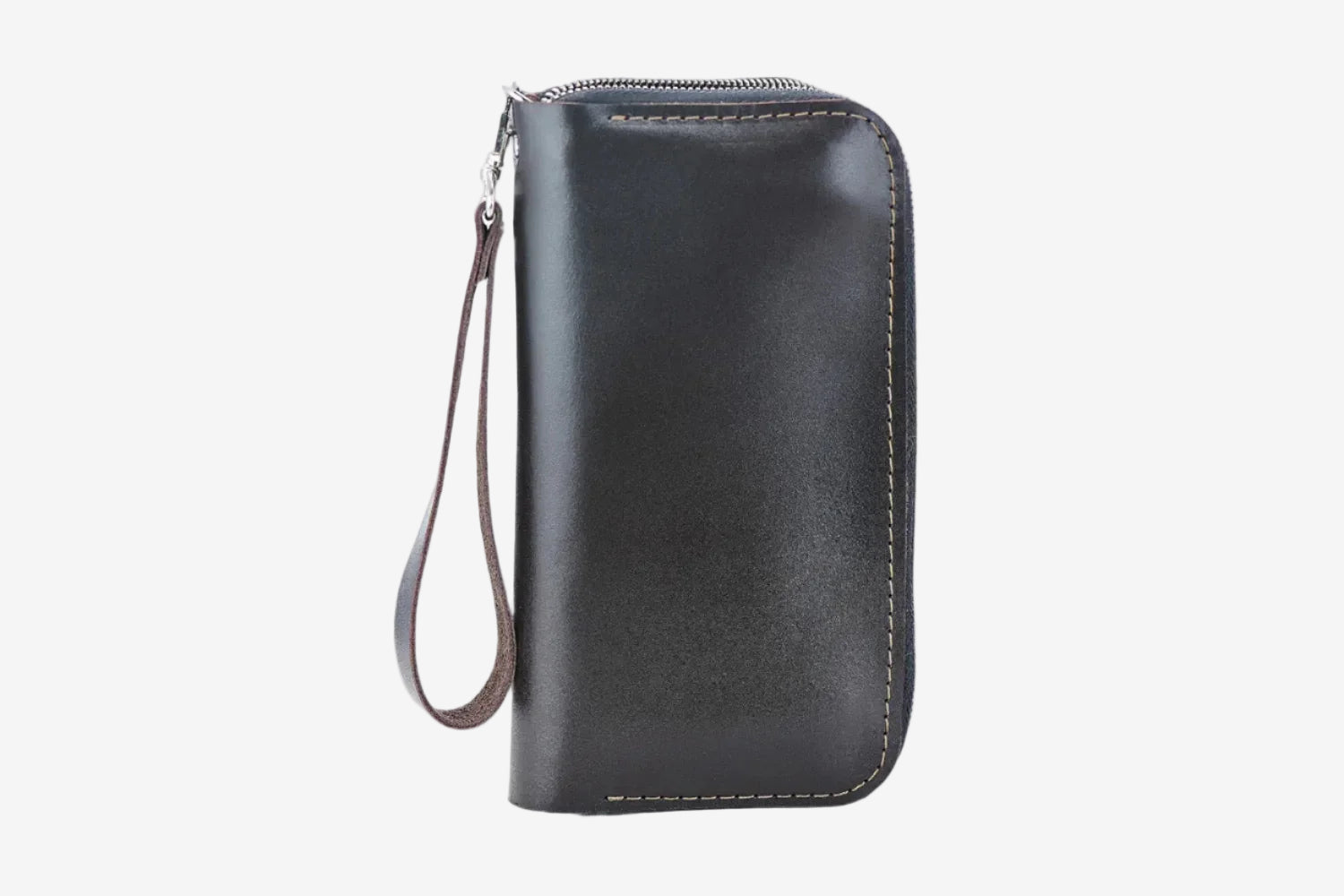 Leather Clutch Wallet – Zip Closure & Wrist Strap