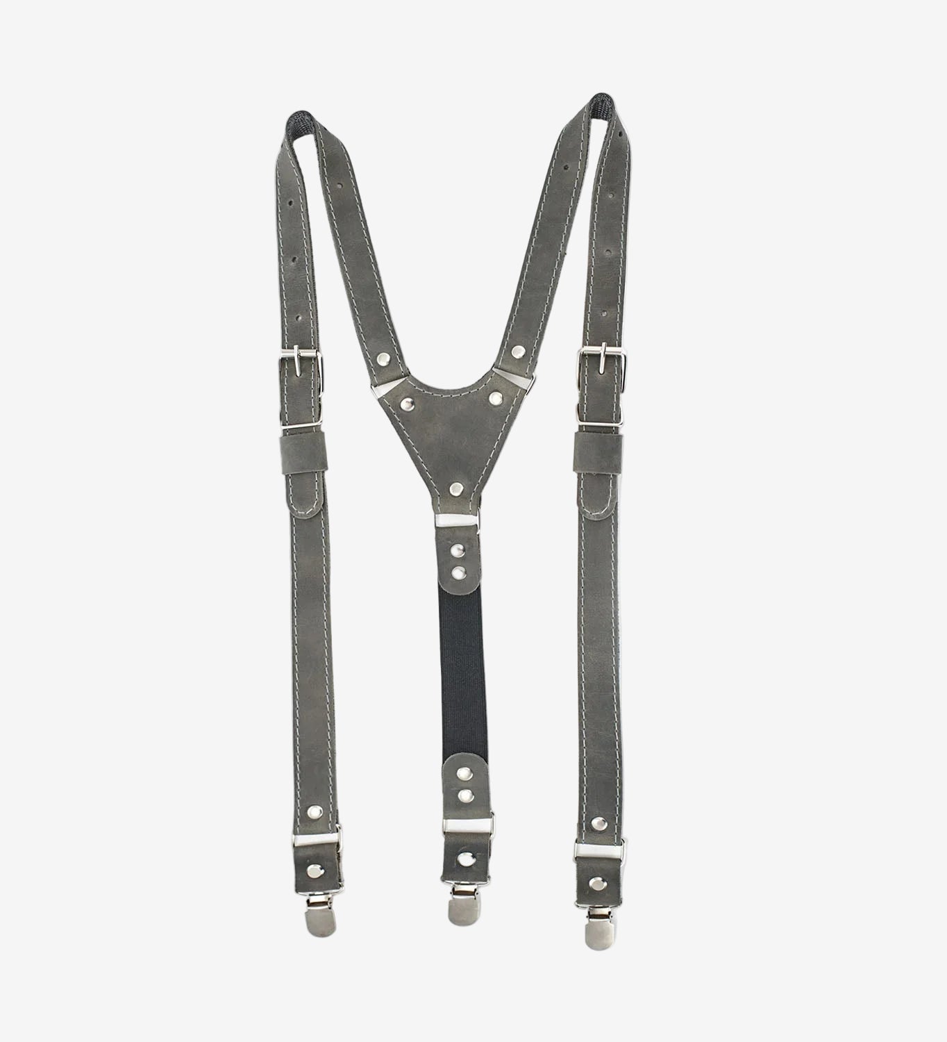 Waxed Matte Leather Suspenders for Men with Buckles