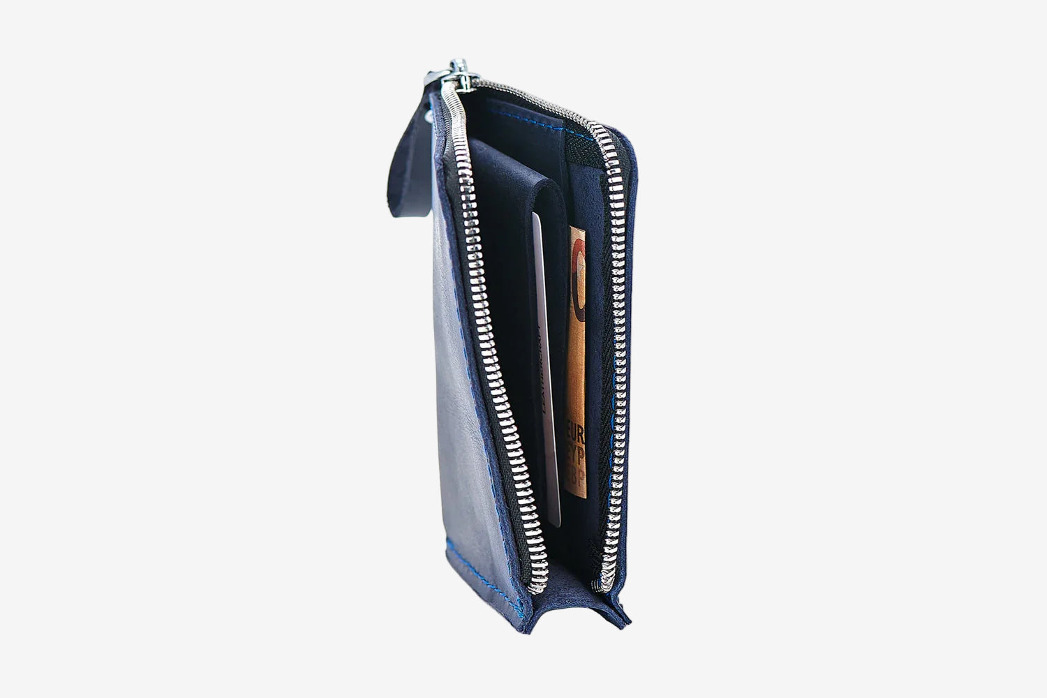 Compact Distressed Leather Wallet with Zipper