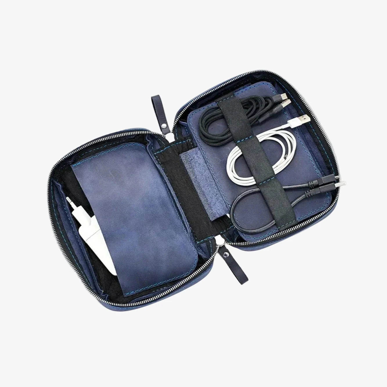 Leather Organizers for Cables & Tech | Navy Blue - Wenderfarer