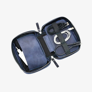 Leather Organizers for Cables & Tech | Navy Blue - Wenderfarer