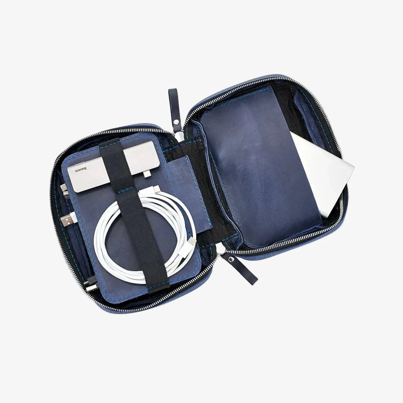 Leather Organizers for Cables & Tech | Navy Blue - Wenderfarer