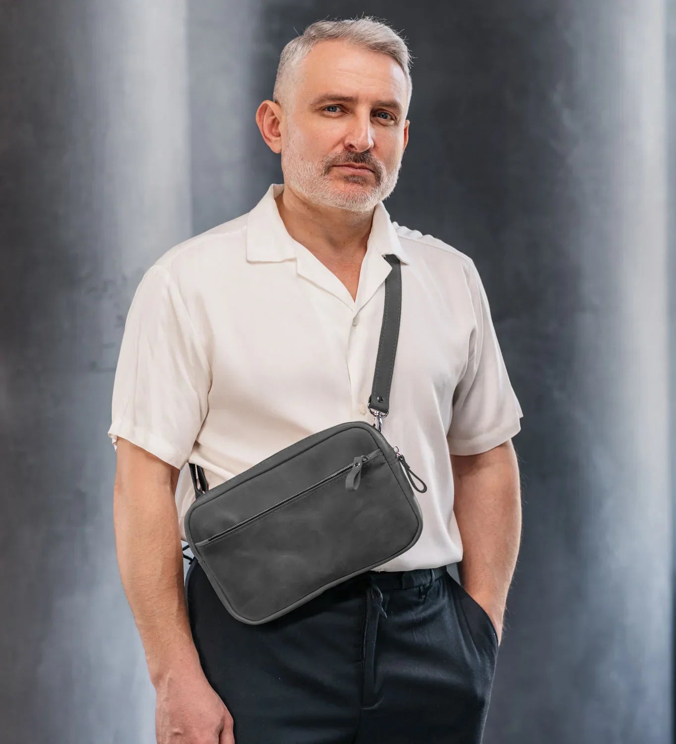 Zippered Leather Crossbody Bag for Men and Women | Orson