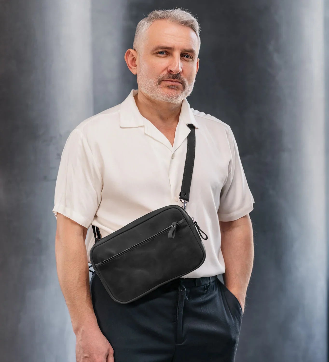 Zippered Leather Crossbody Bag for Men and Women | Orson