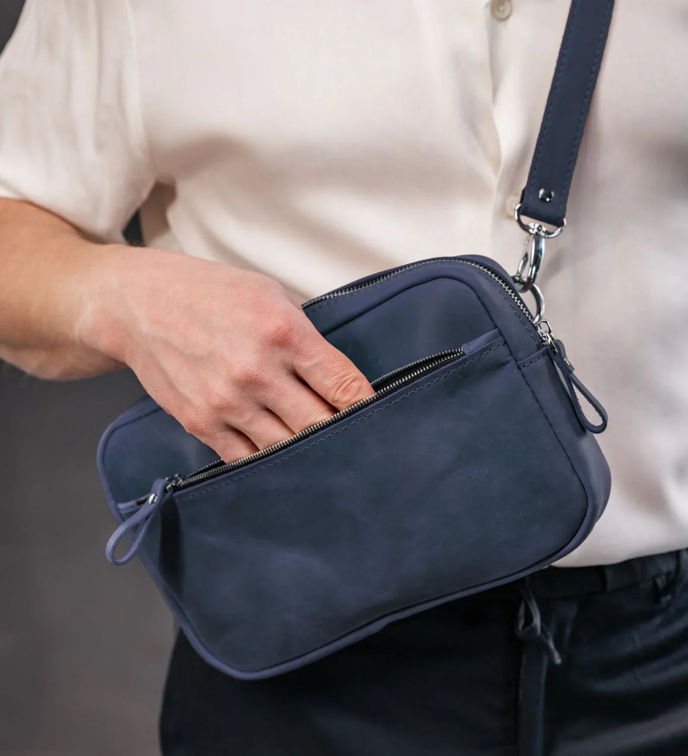 Zippered Leather Crossbody Bag for Men and Women | Orson