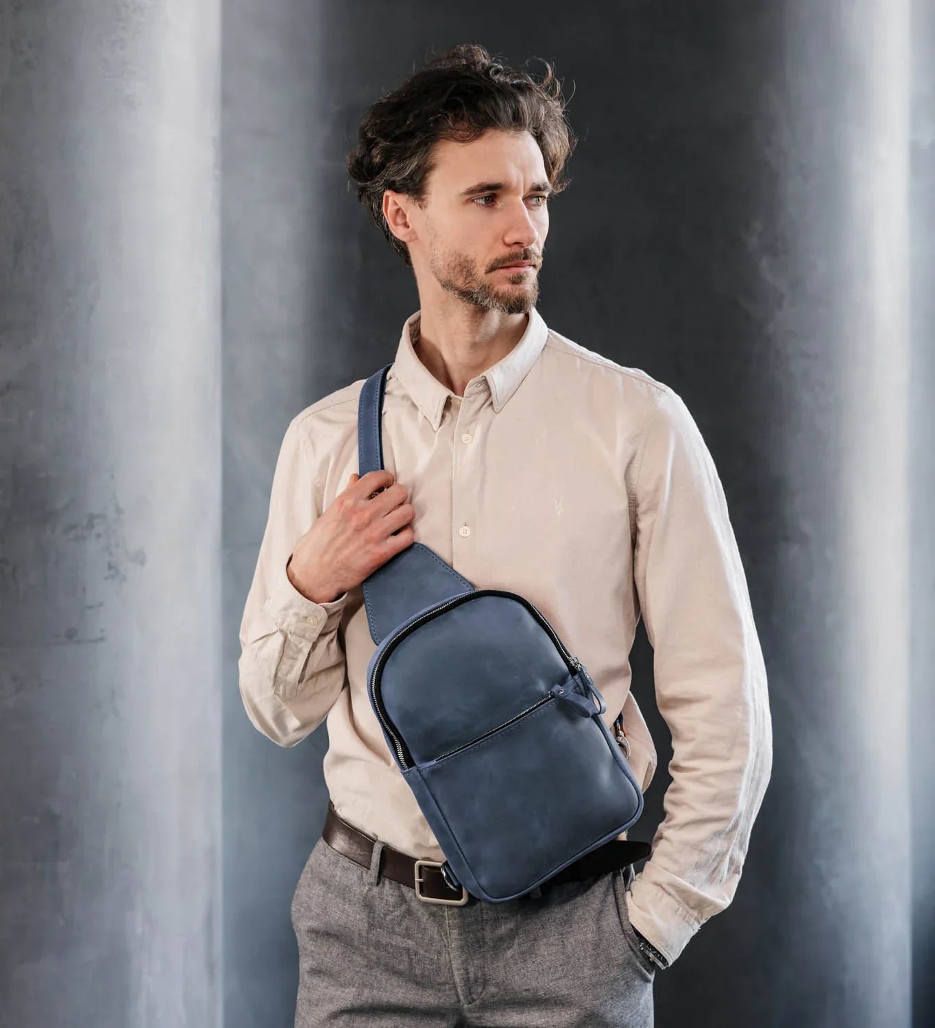 Matte Waxed Leather Sling Bag – Slim Crossbody & Semi-Backpack
