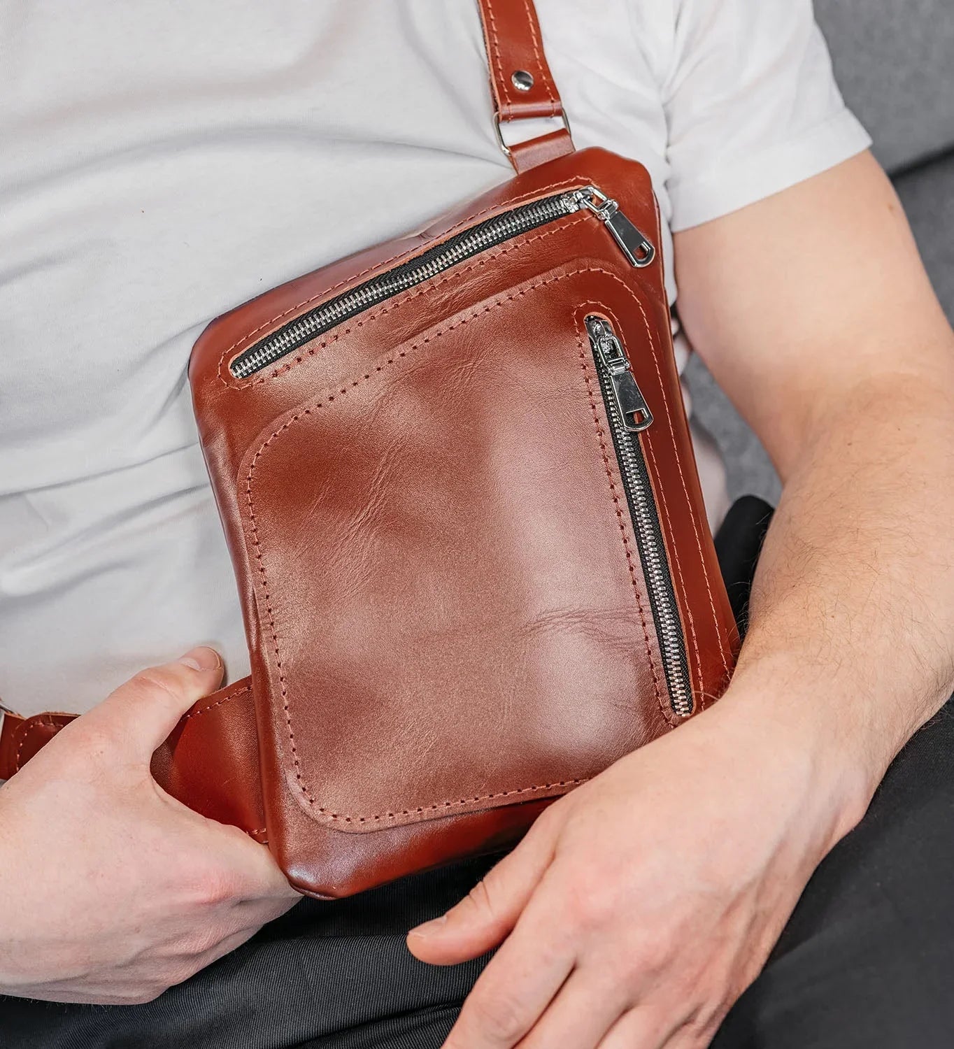Smooth Leather Sling Bag for Men's | Hidden