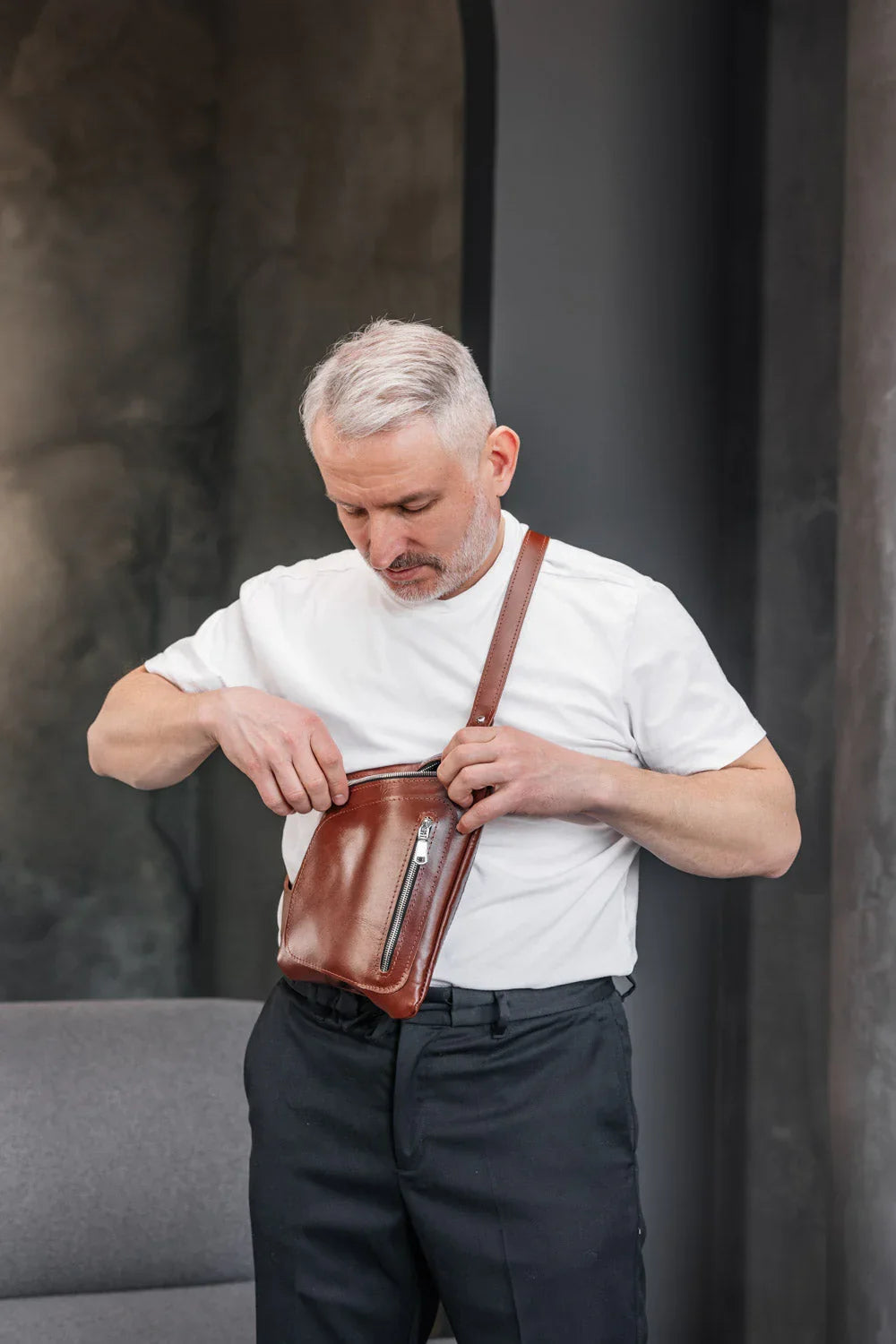 Smooth Leather Sling Bag for Men's | Hidden