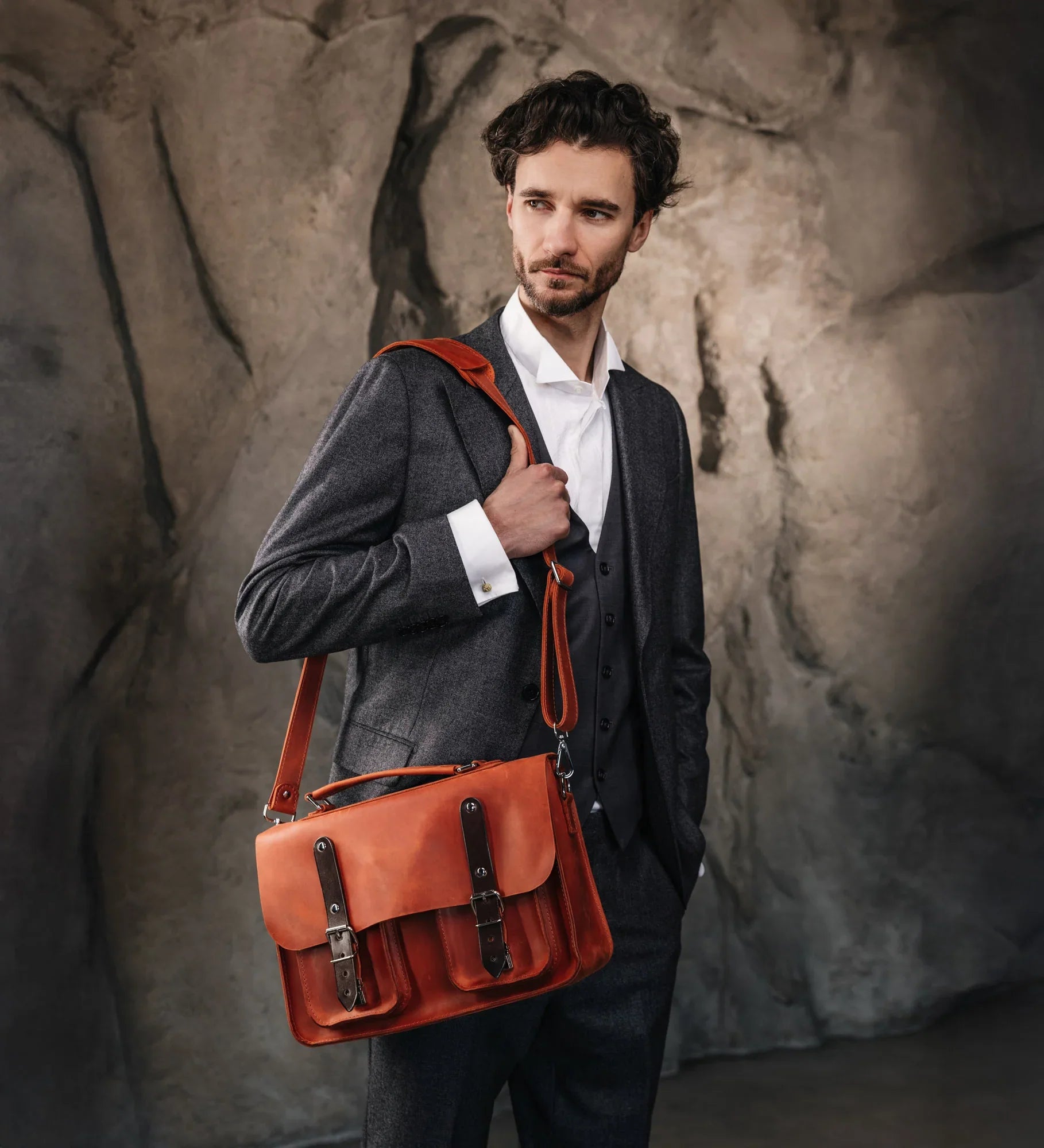Waxed Matte Leather Satchel Bag | Barrister