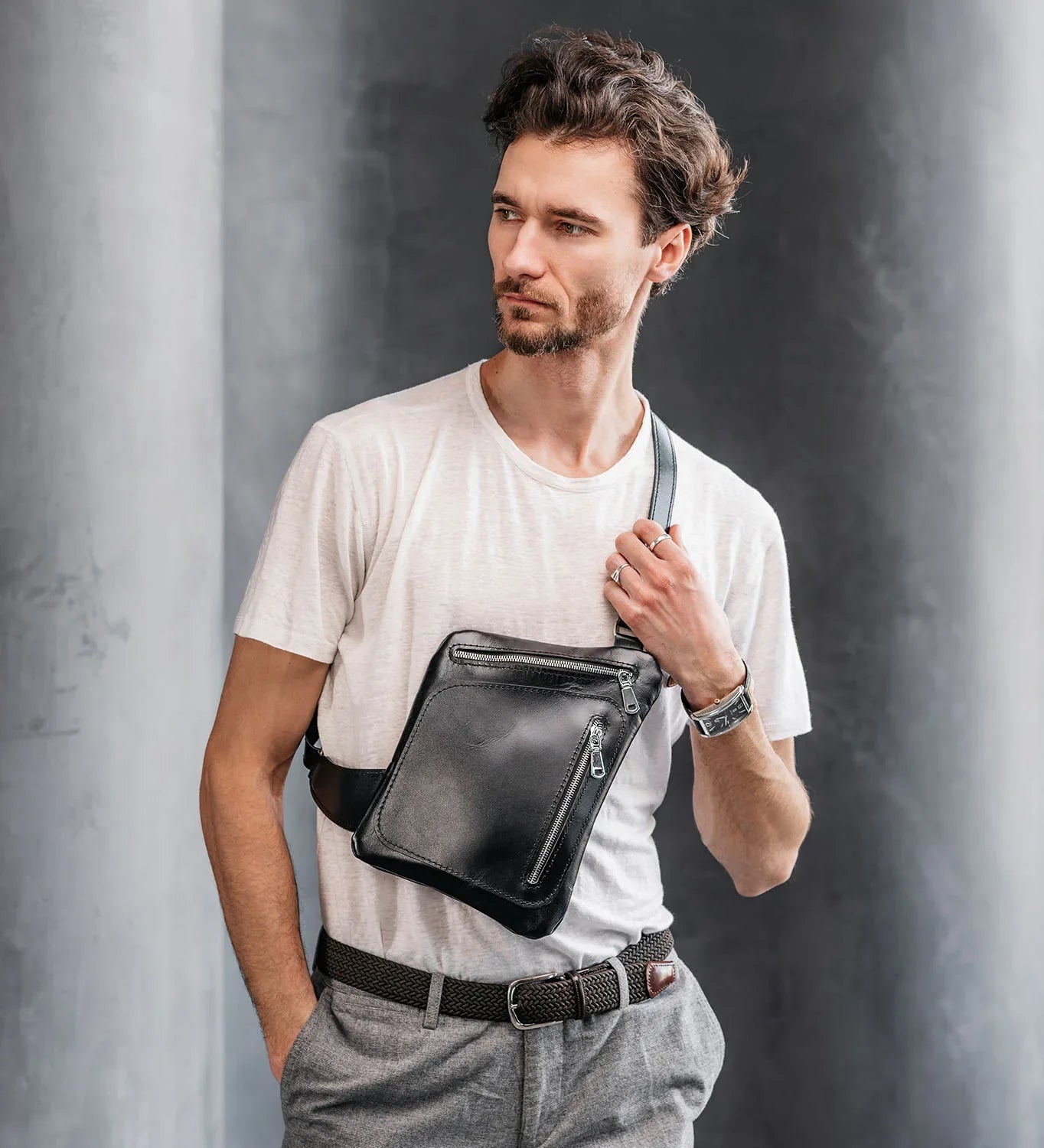 Smooth Leather Sling Bag for Men's | Hidden