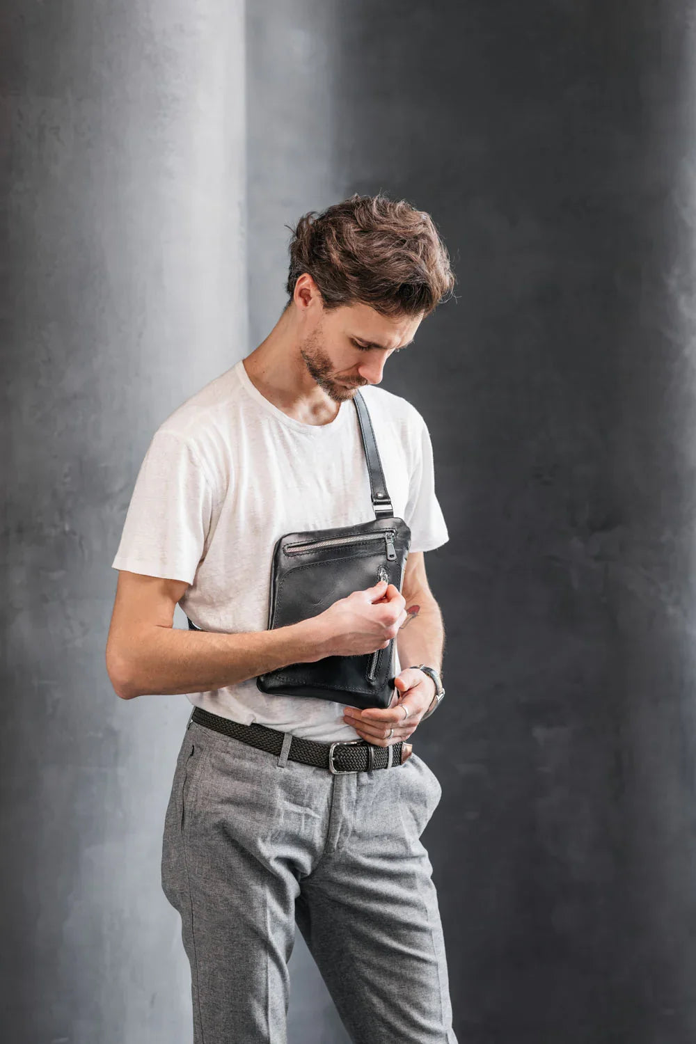 Smooth Leather Sling Bag for Men's | Hidden