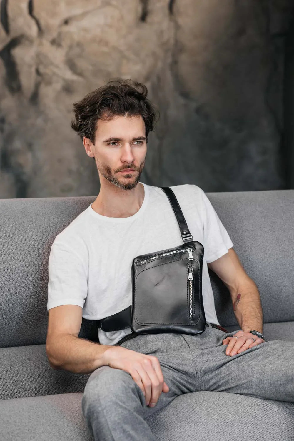 Smooth Leather Sling Bag for Men's | Hidden