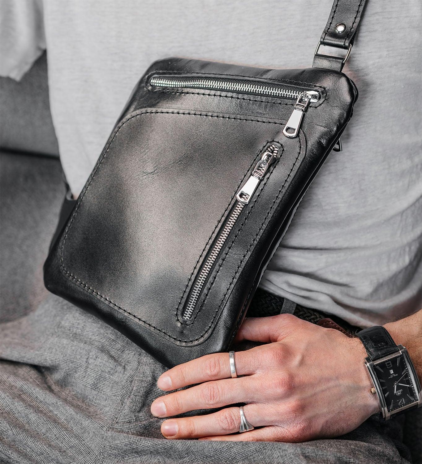 Smooth Leather Sling Bag for Men's | Hidden