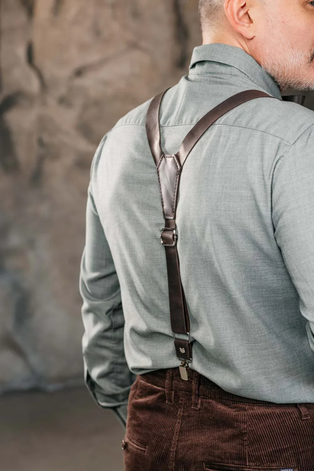 Y-Back Matte Leather Suspenders for Men – Rustic Style