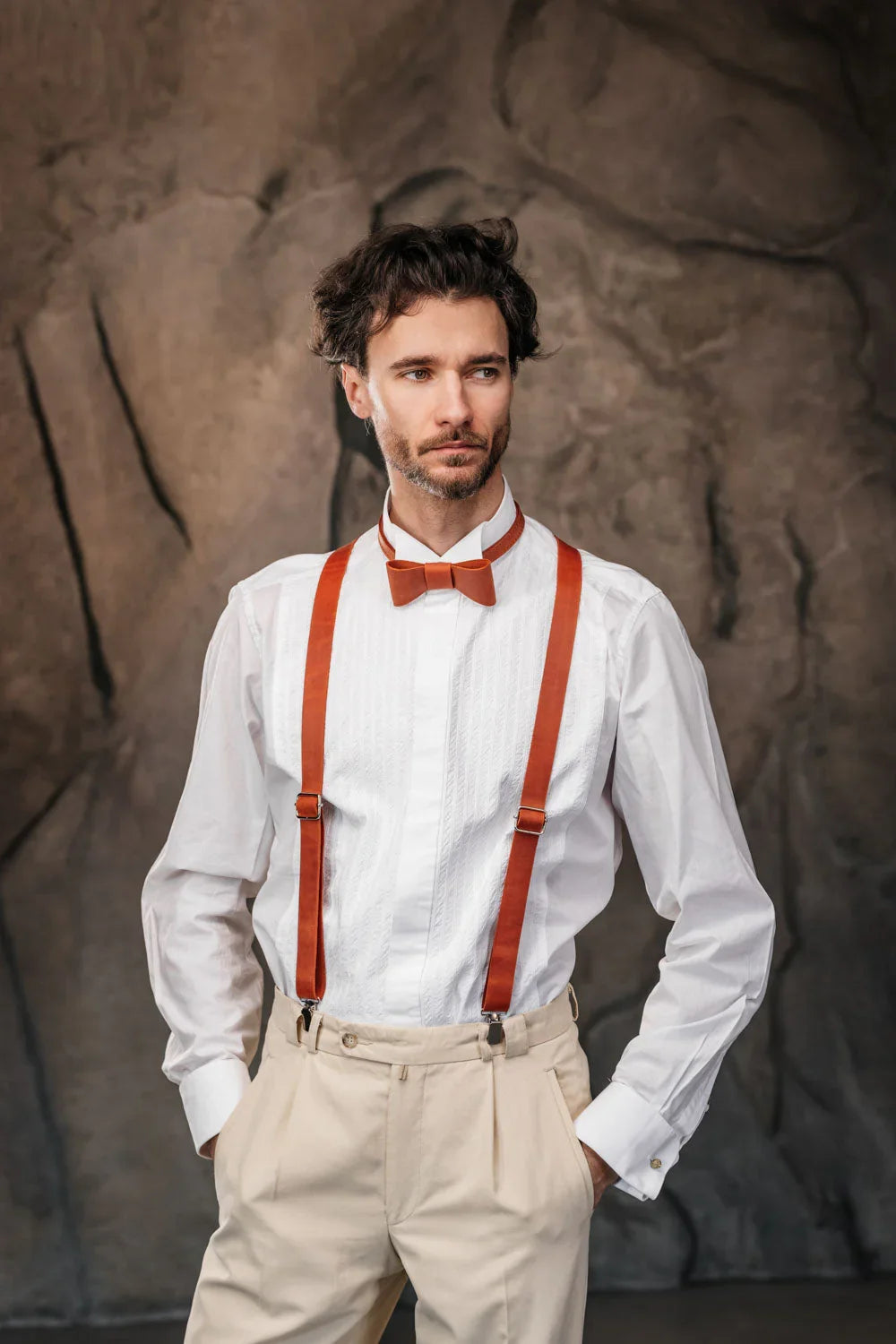 Y-Back Matte Leather Suspenders for Men – Rustic Style