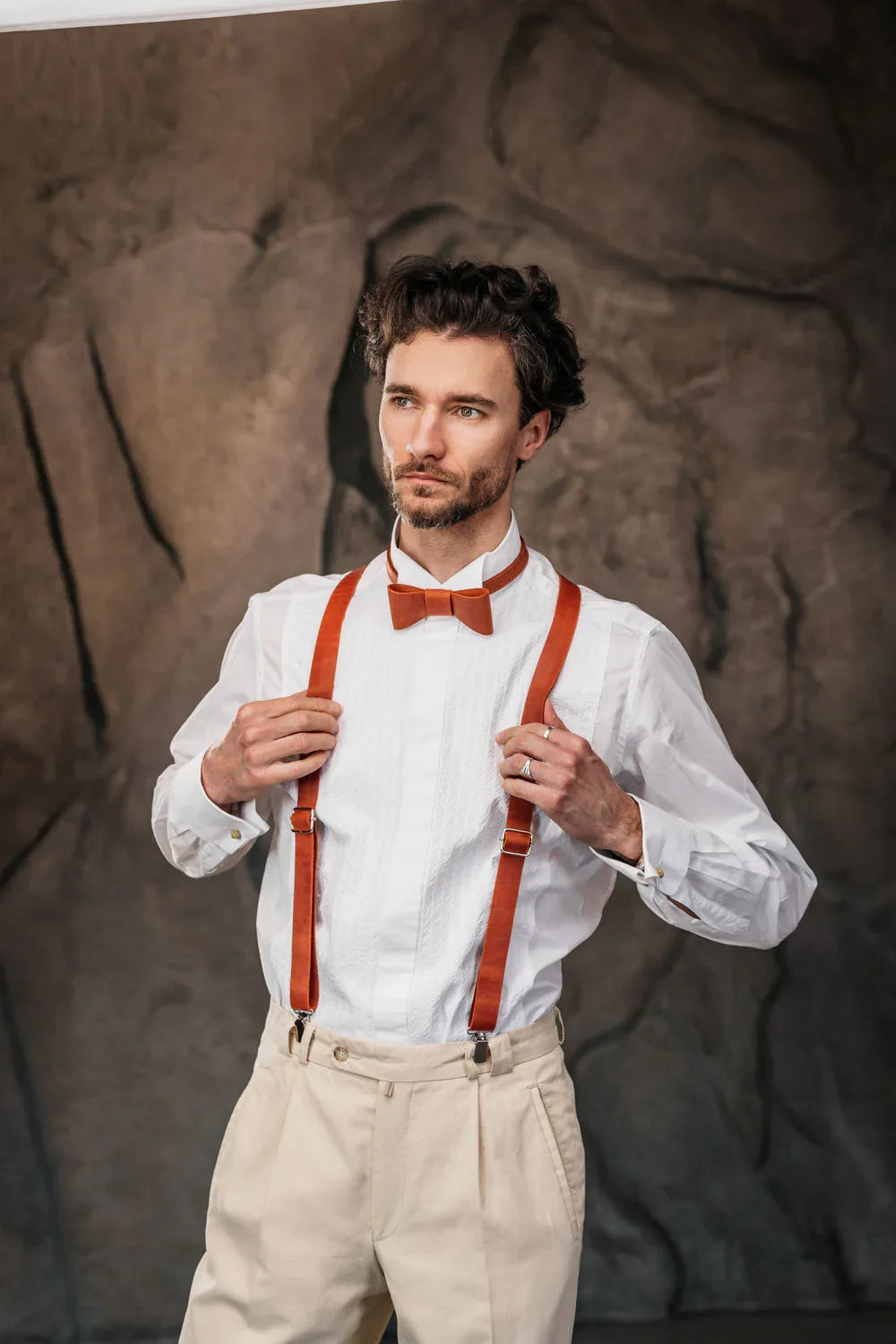 Y-Back Matte Leather Suspenders for Men – Rustic Style