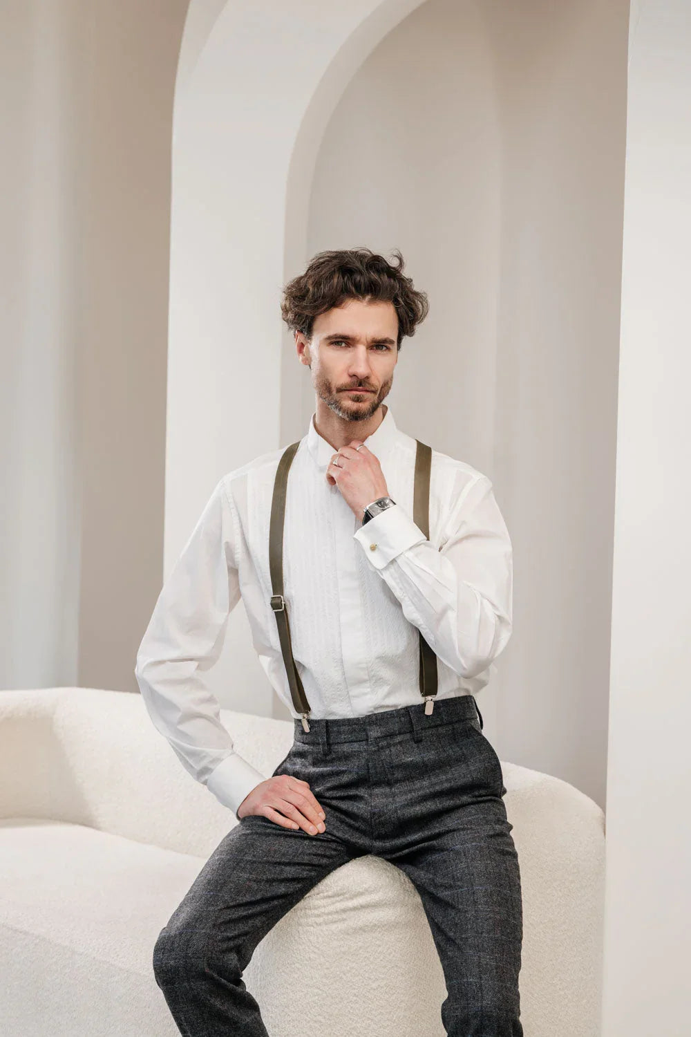Y-Back Matte Leather Suspenders for Men – Rustic Style