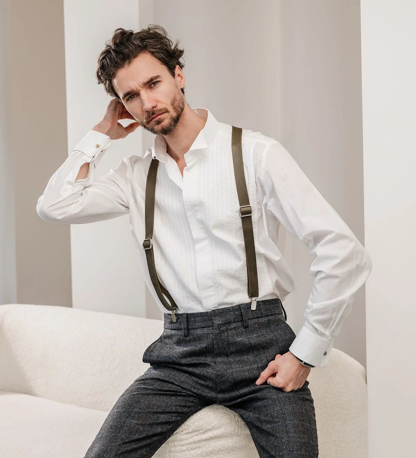 Y-Back Matte Leather Suspenders for Men – Rustic Style