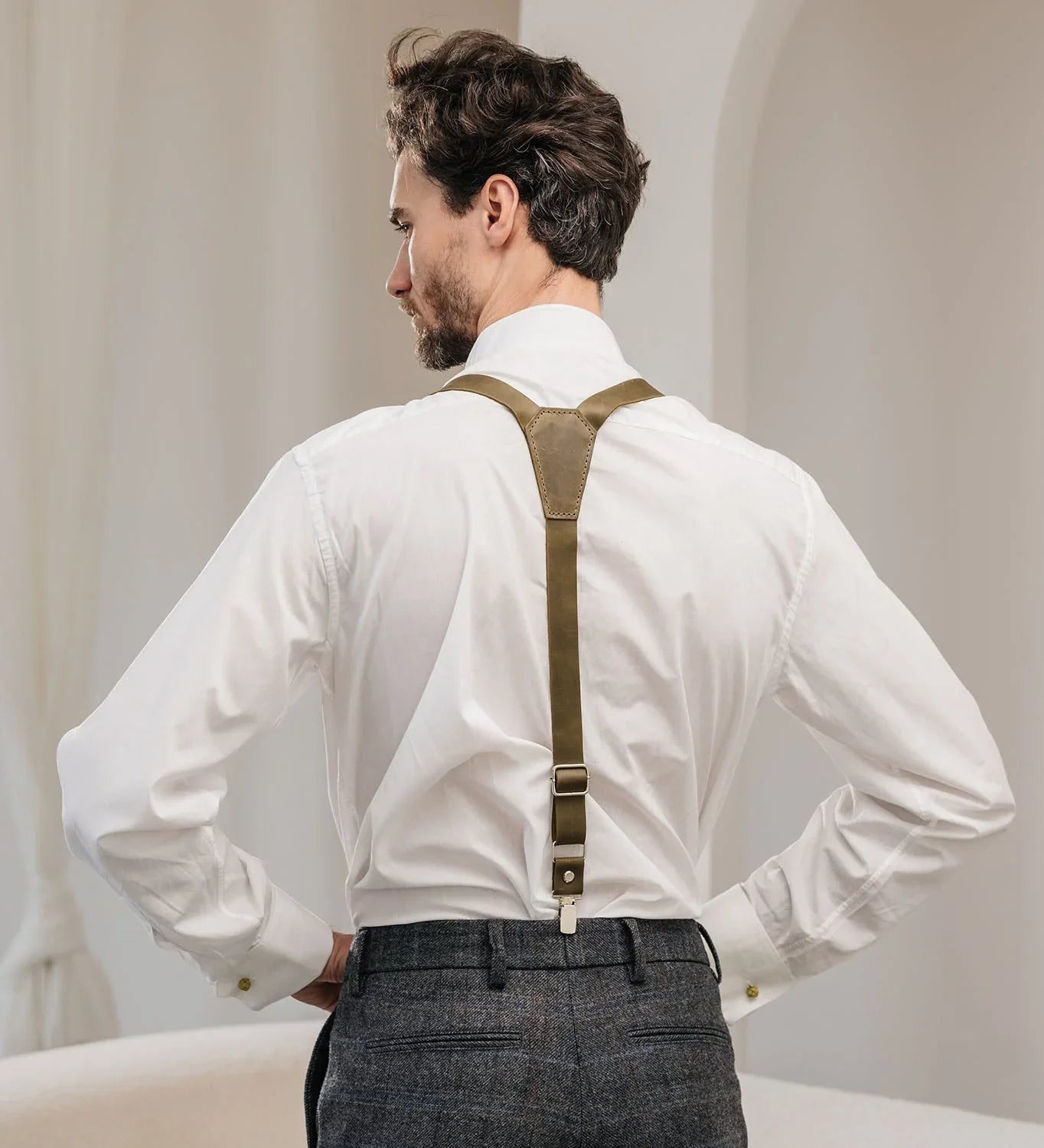 Y-Back Matte Leather Suspenders for Men – Rustic Style
