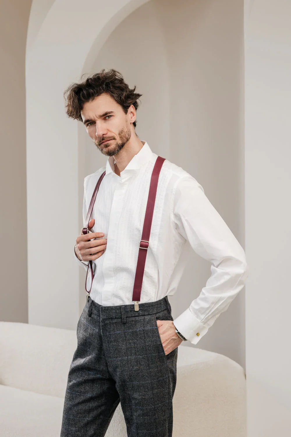 Y-Back Matte Leather Suspenders for Men – Rustic Style