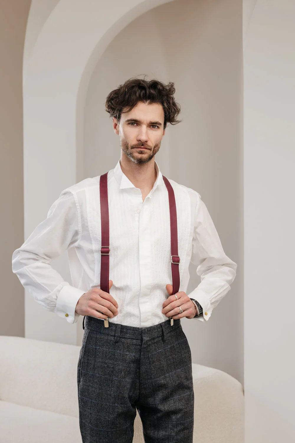 Y-Back Matte Leather Suspenders for Men – Rustic Style