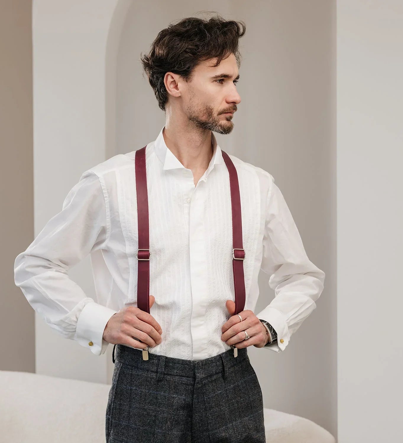 Y-Back Matte Leather Suspenders for Men – Rustic Style