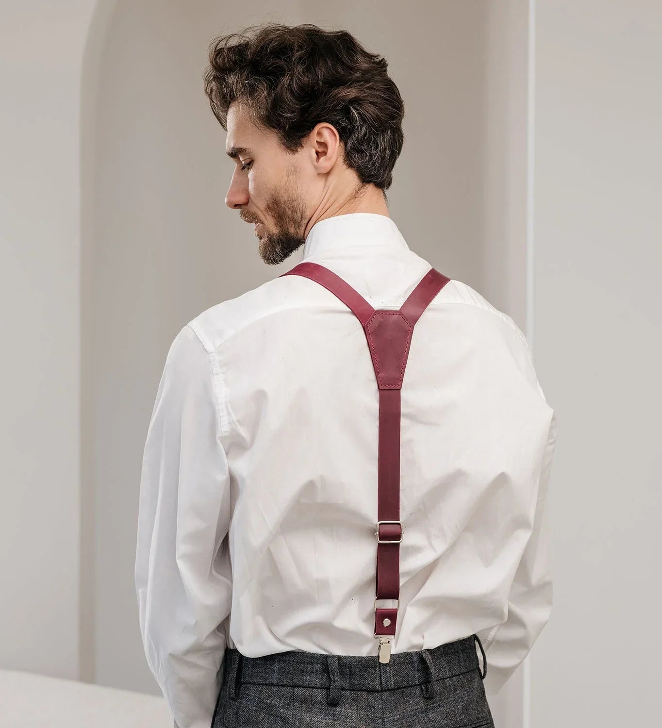 Y-Back Matte Leather Suspenders for Men – Rustic Style