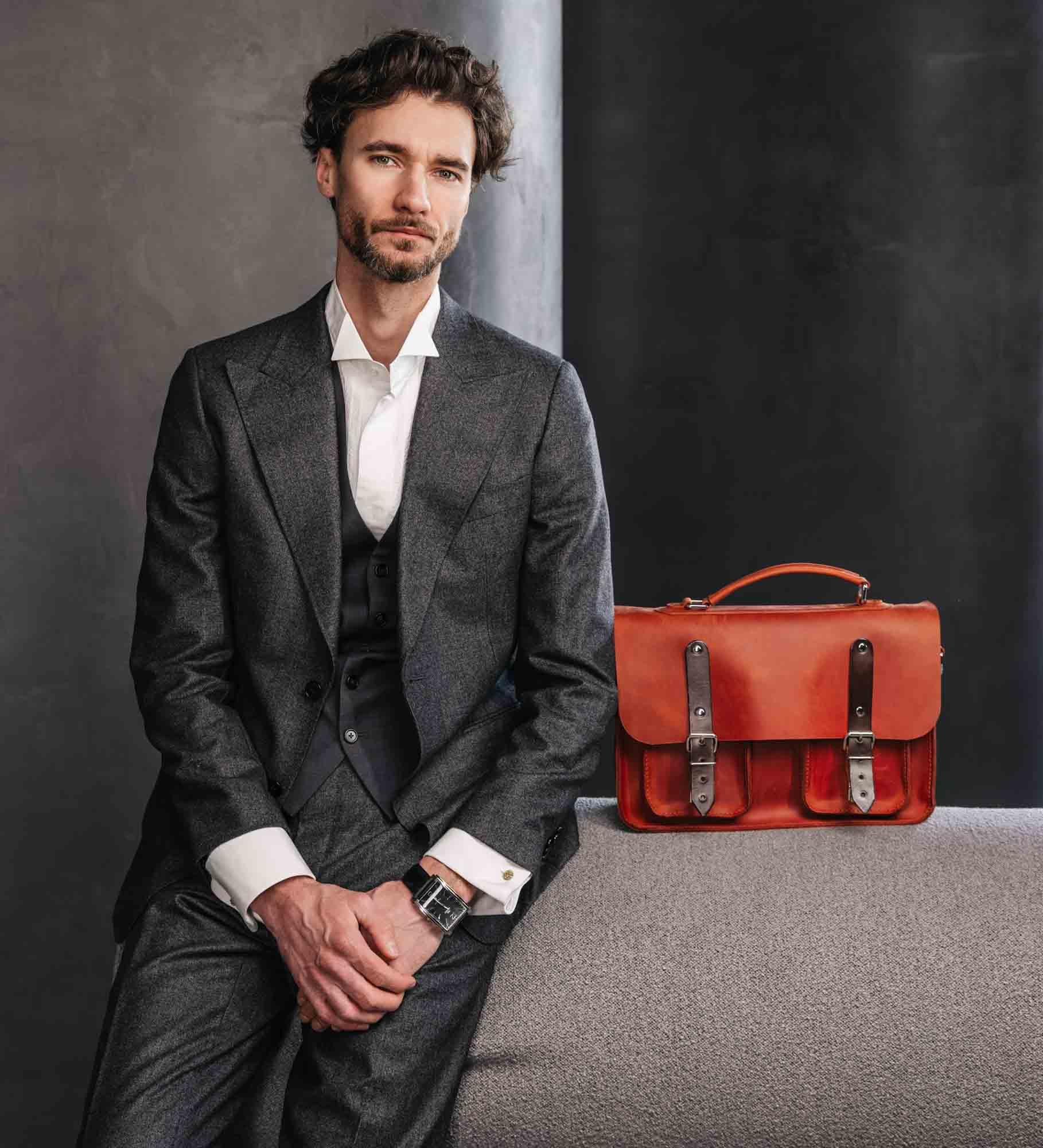 Waxed Matte Leather Satchel Bag | Barrister
