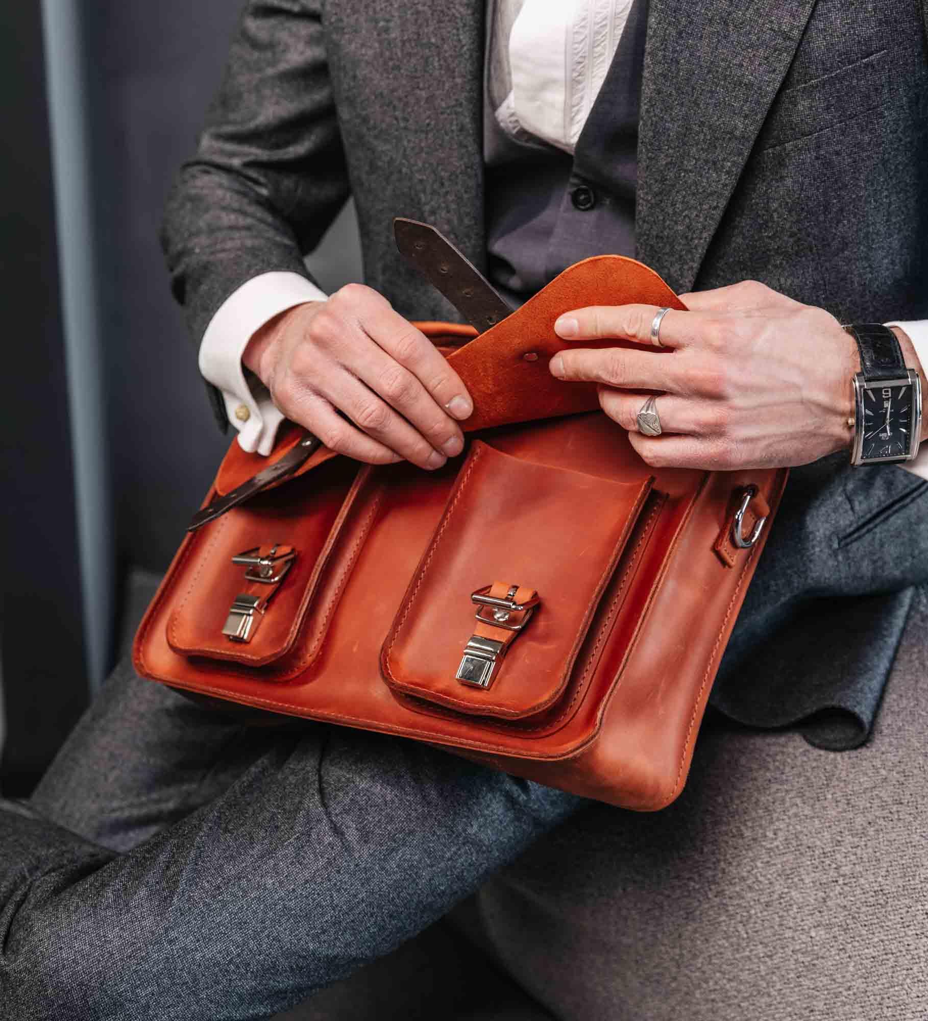 Waxed Matte Leather Satchel Bag | Barrister