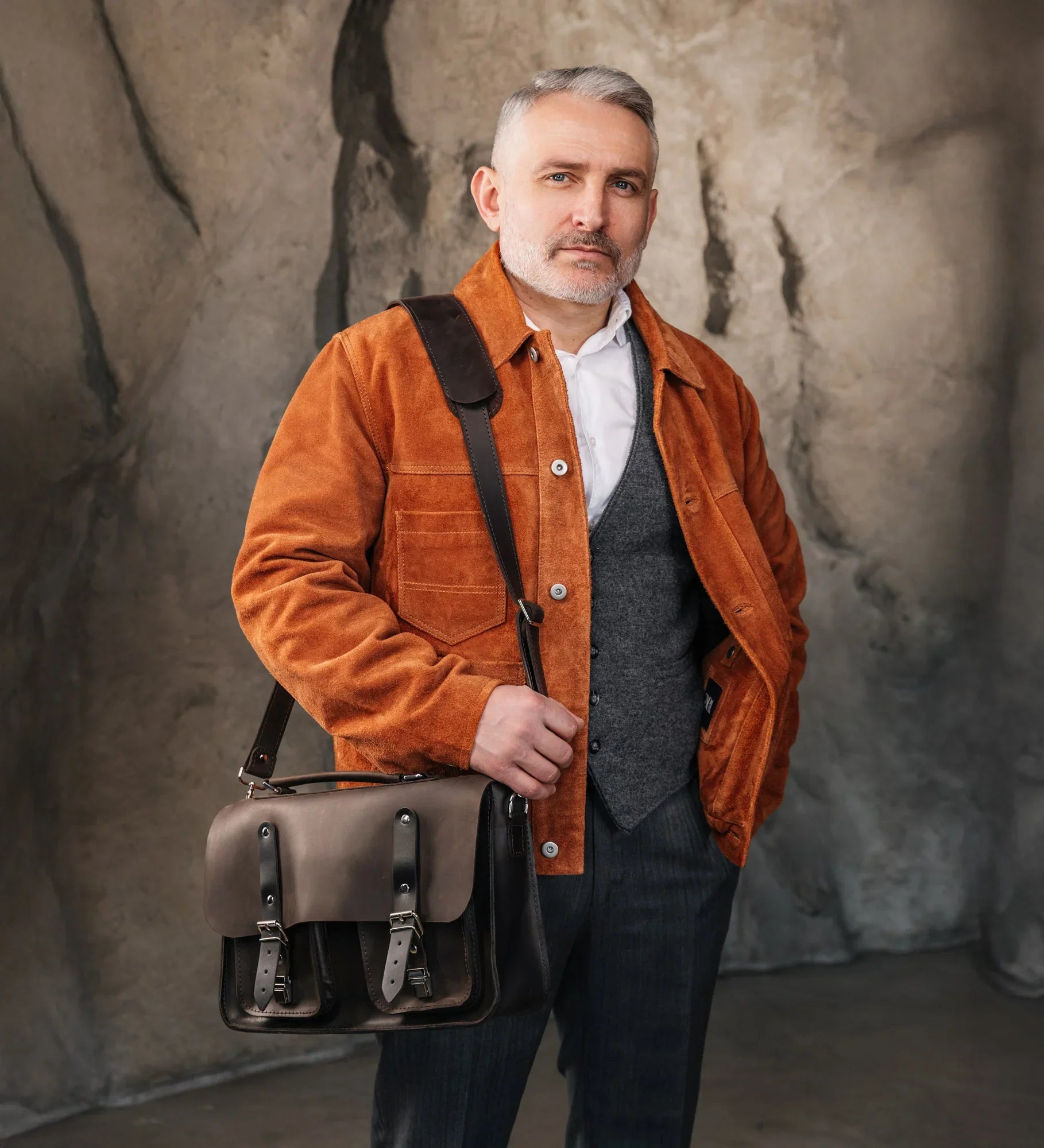 Waxed Matte Leather Satchel Bag | Barrister