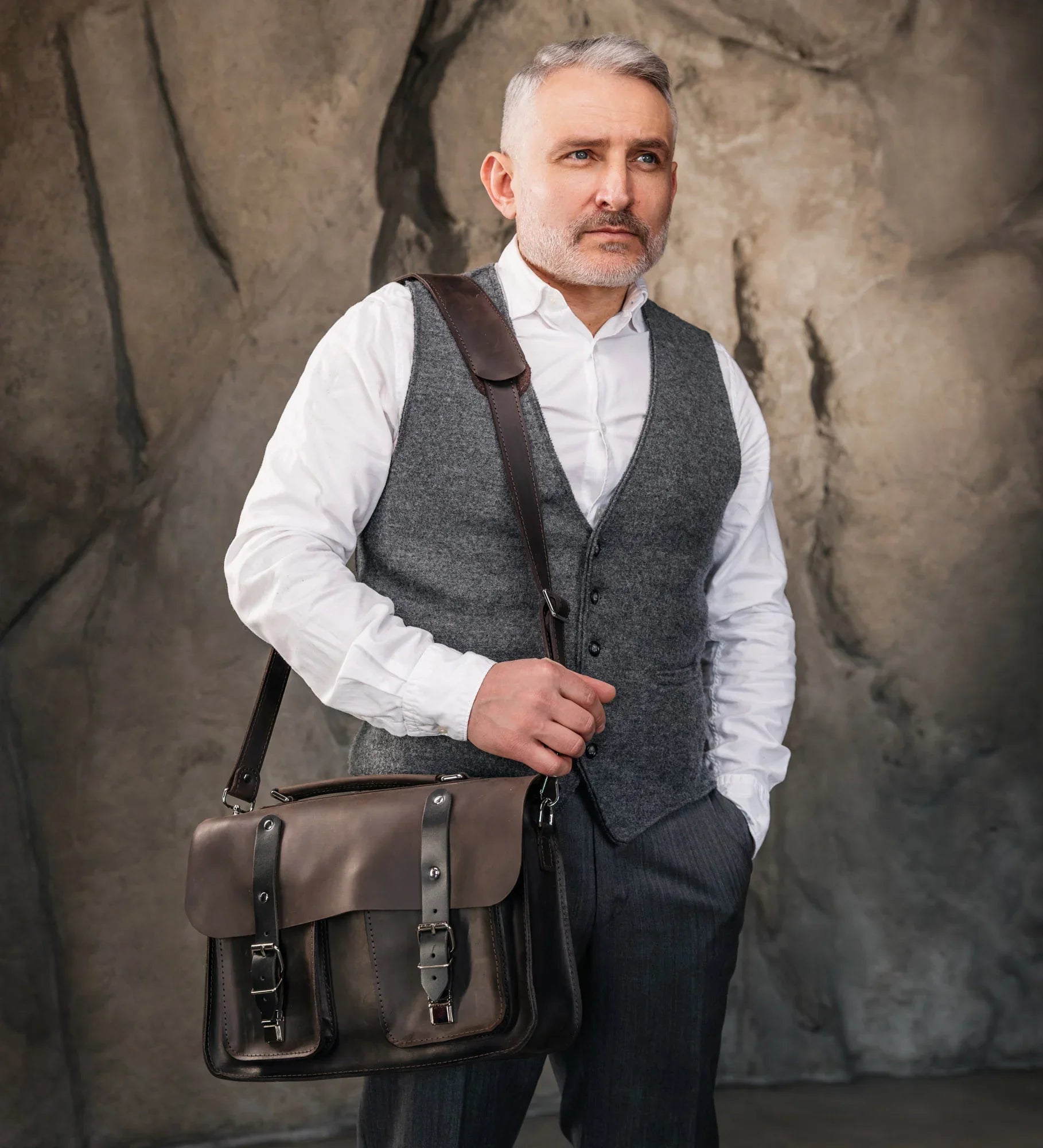 Waxed Matte Leather Satchel Bag | Barrister