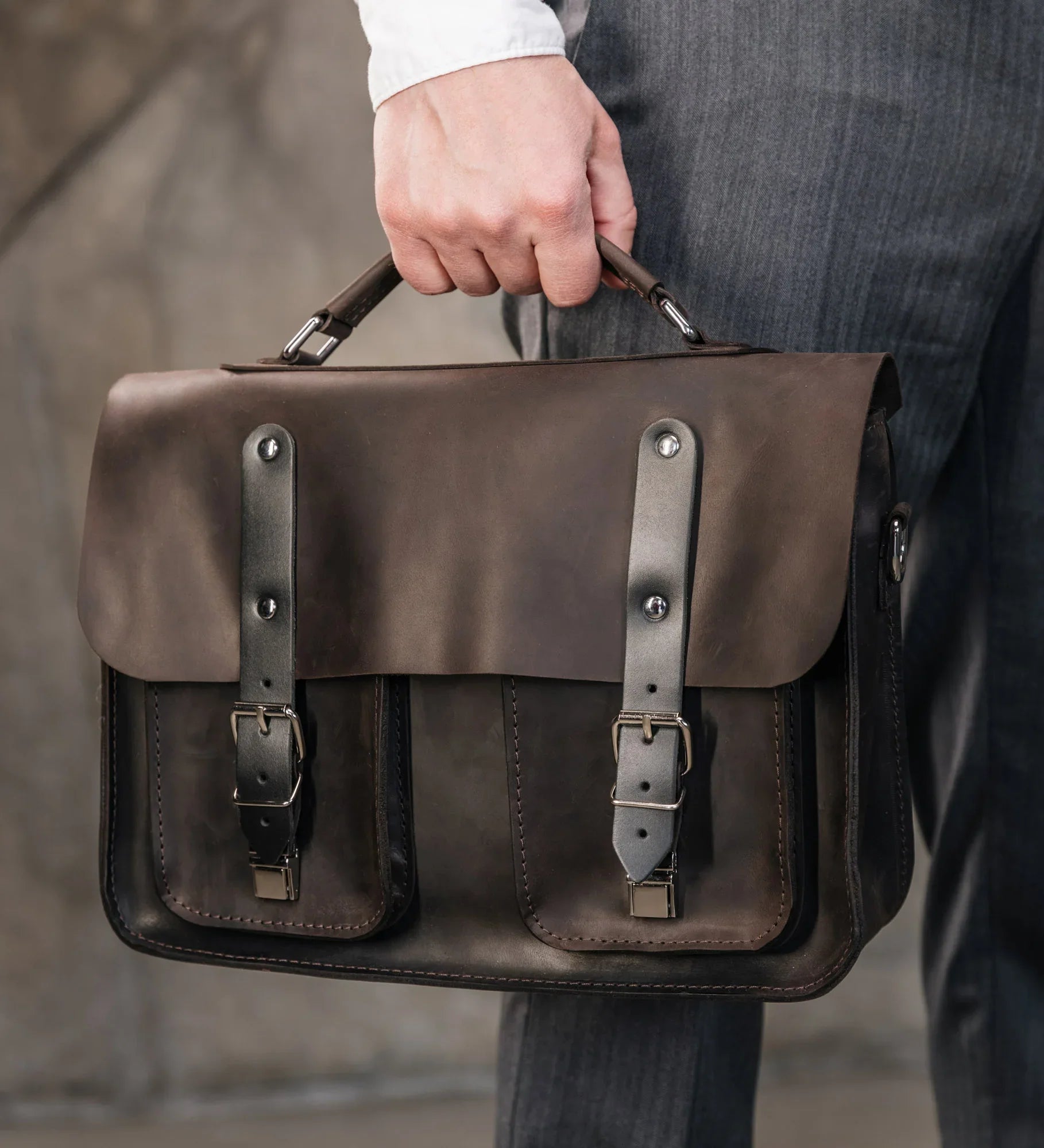 Waxed Matte Leather Satchel Bag | Barrister