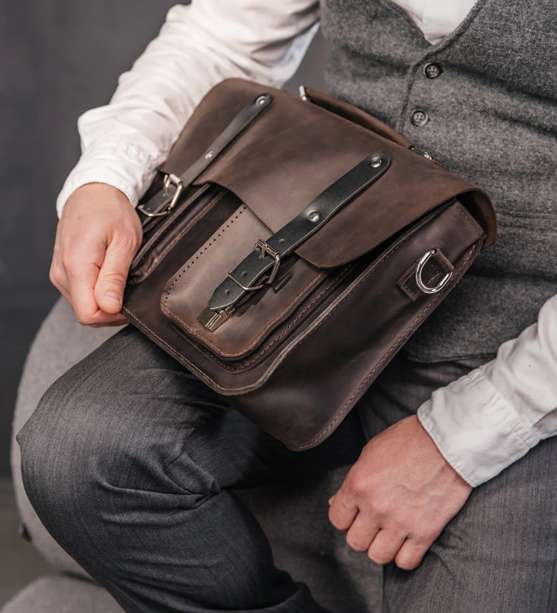Waxed Matte Leather Satchel Bag | Barrister