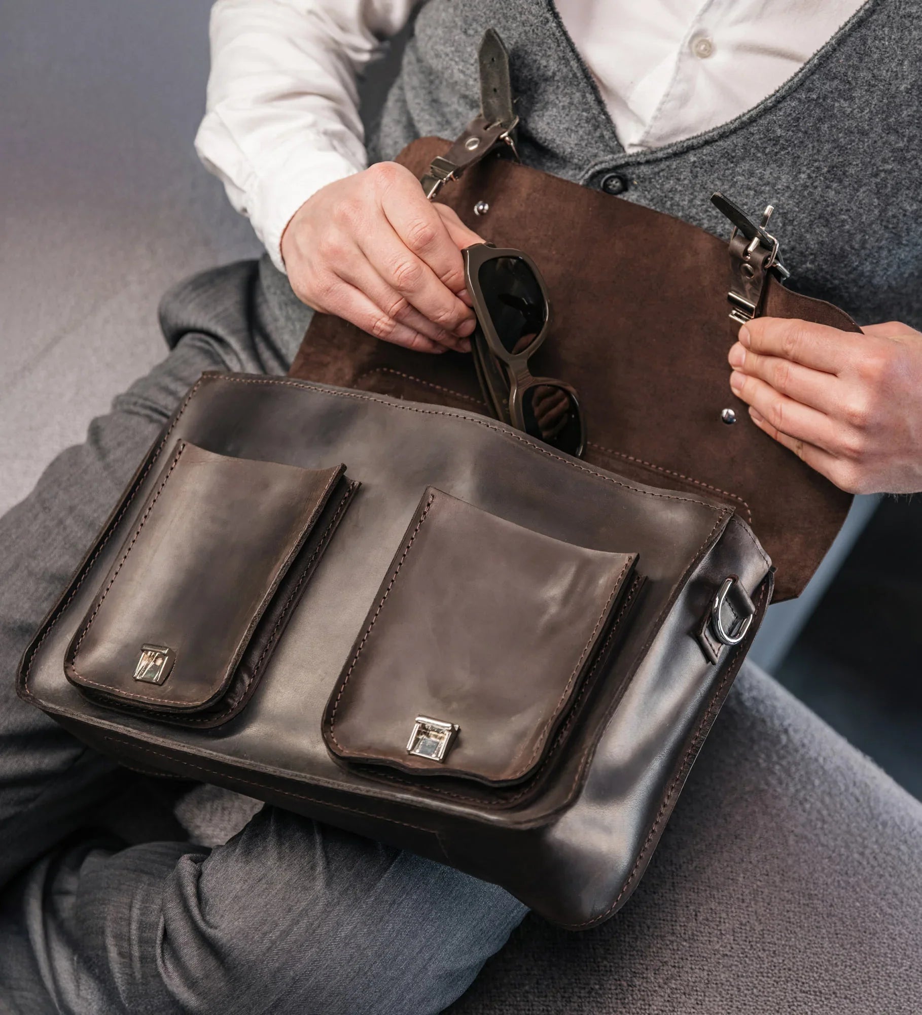 Waxed Matte Leather Satchel Bag | Barrister