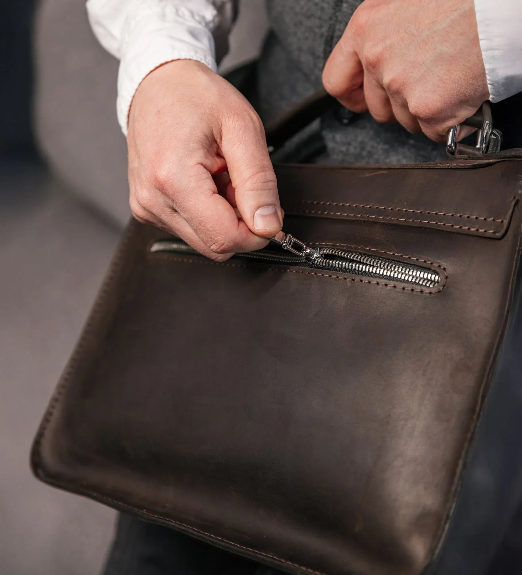 Waxed Matte Leather Satchel Bag | Barrister
