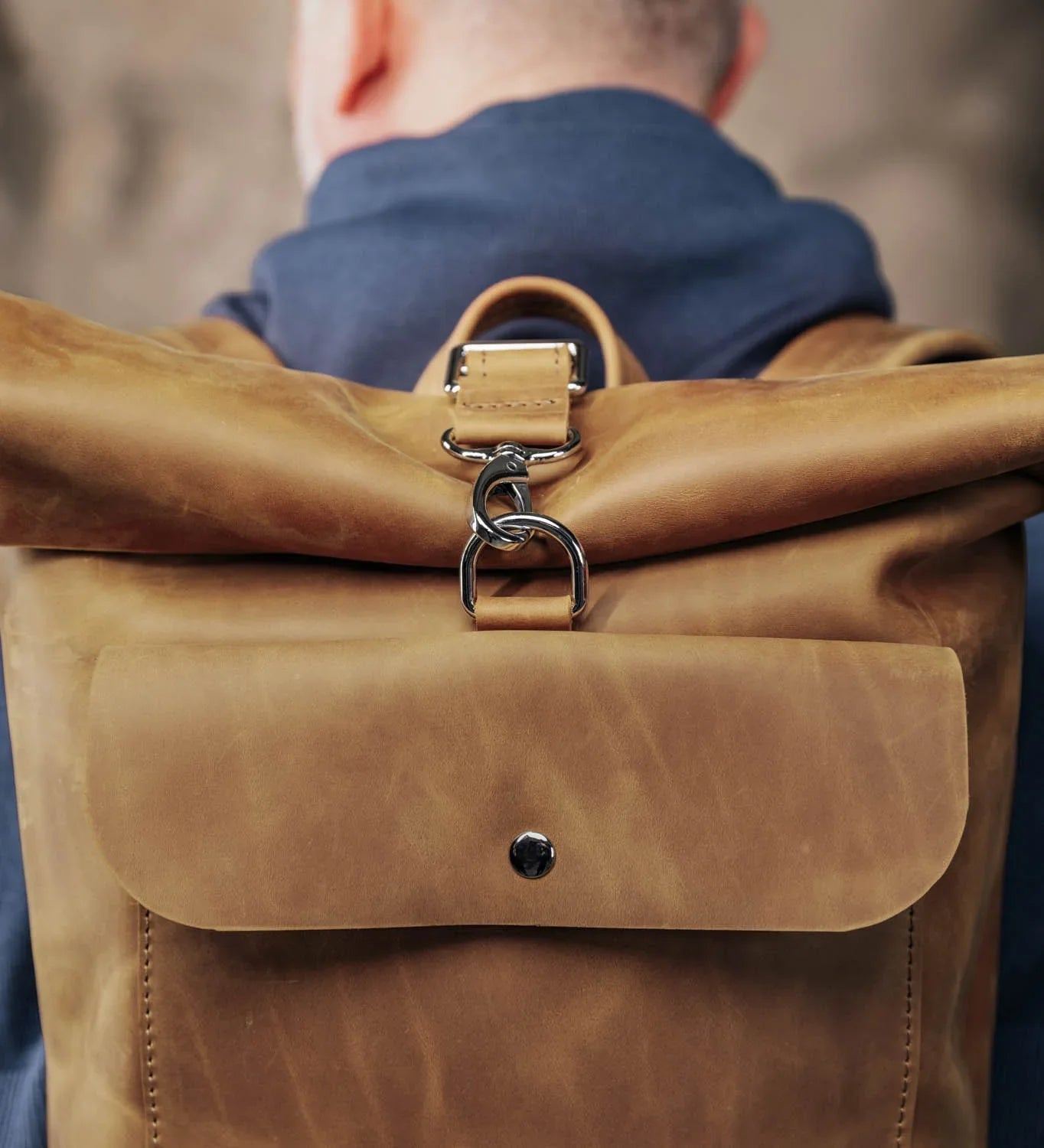 Matte Leather Roll Top Backpack